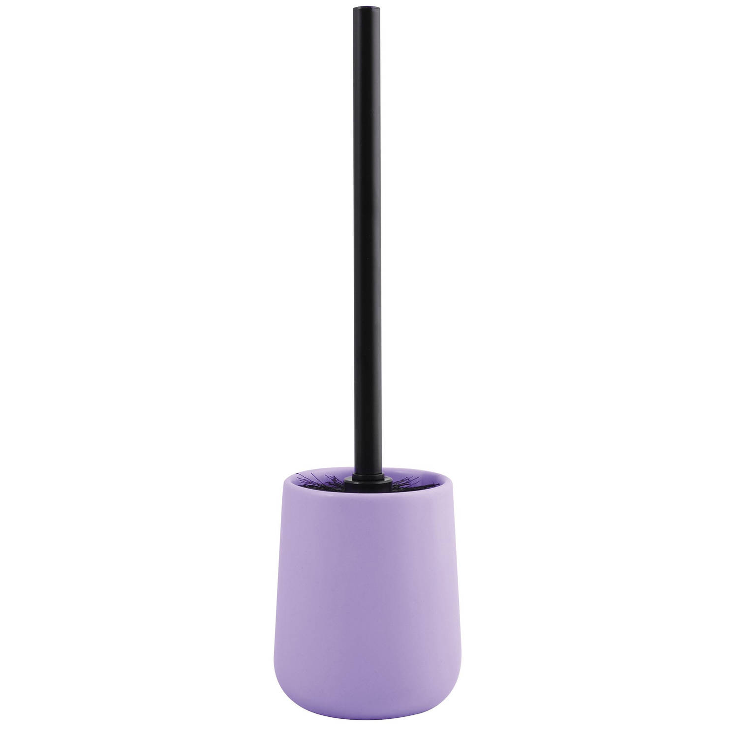 MSV Toiletborstel in houder-wc-borstel Malmo keramiek-rvs lila paars-zwart 39 x 10 cm Toiletborstels