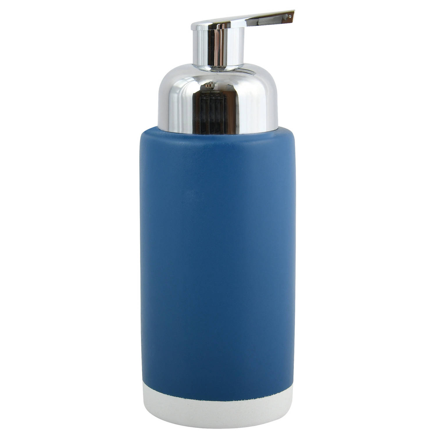 MSV Zeeppompje/dispenser Enzo - keramiek - marine blauw/zilver - 6.5 x 18 cm - 275 ml