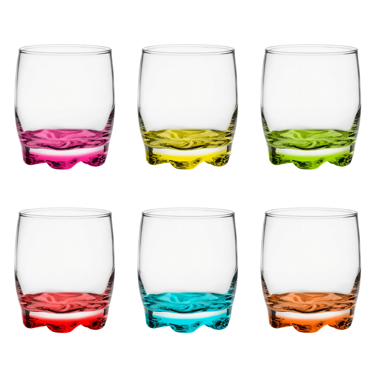 Glasmark drinkglazen/waterglazen Tumblers - glas - gekleurde basis - 6x stuks - 250 ml