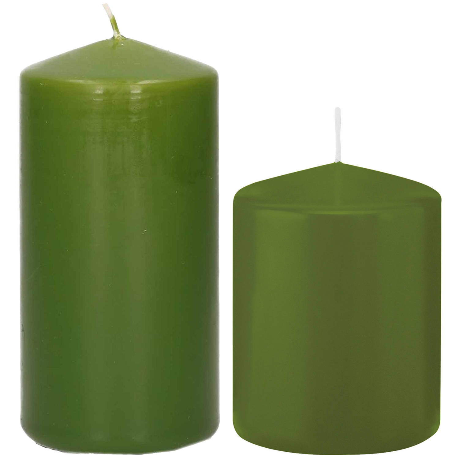 Trend Candles - Stompkaarsen set 4x stuks olijfgroen 8 en 12 cm