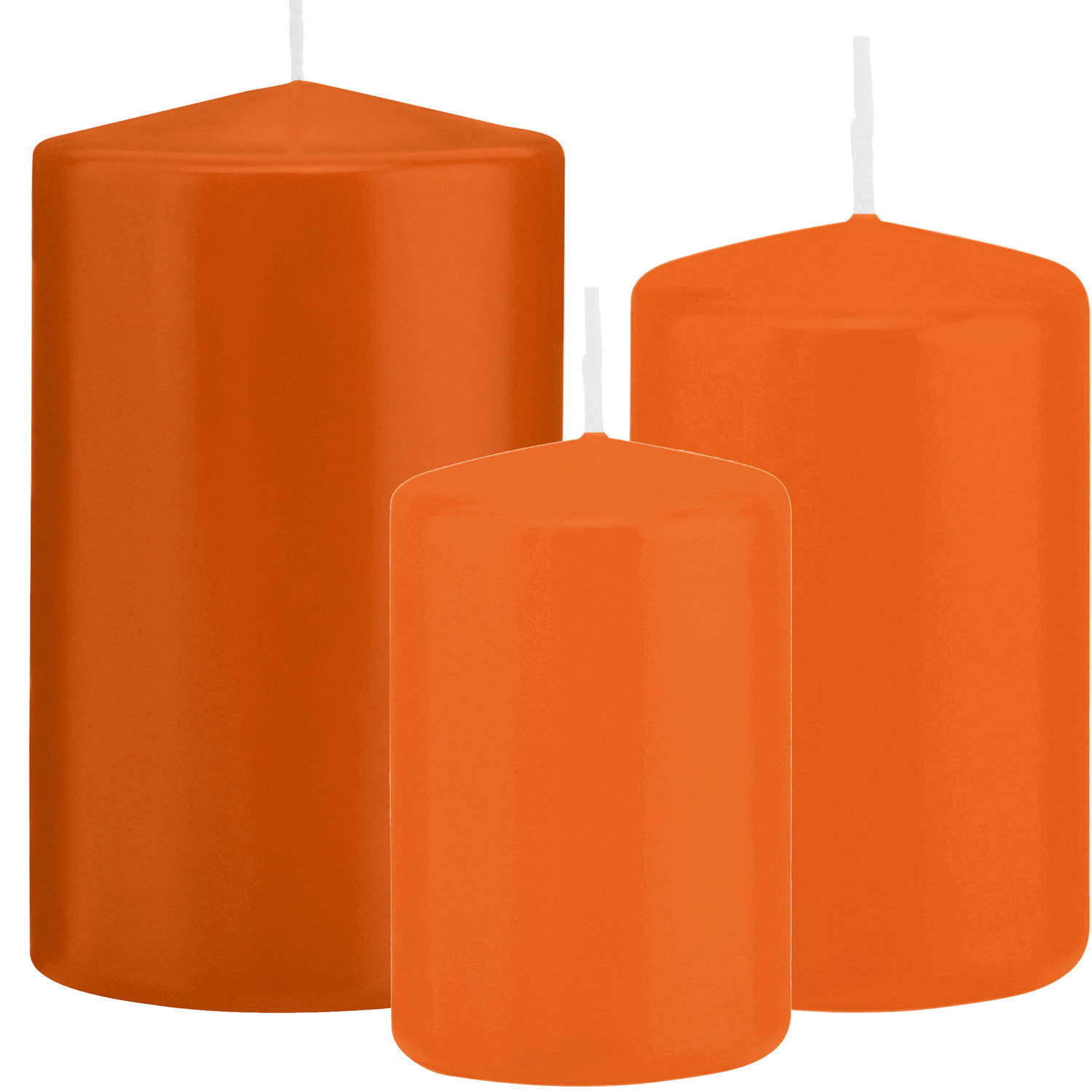 Trend Candles - Stompkaarsen set 3x stuks oranje 10-12-15 cm