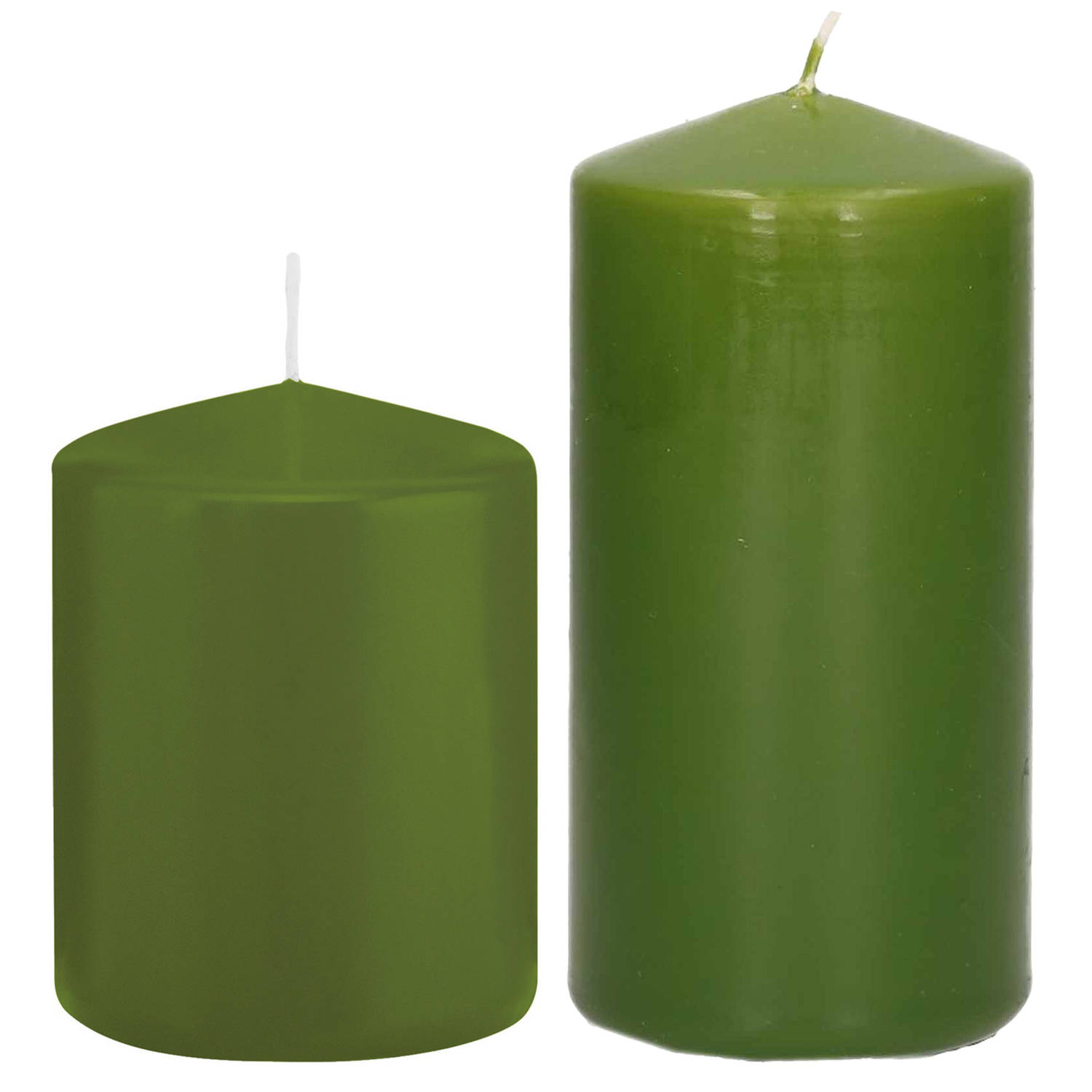 Trend Candles - Stompkaarsen set 2x stuks olijfgroen 8 en 12 cm