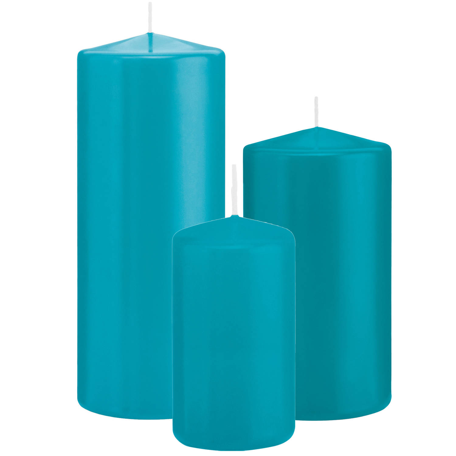 Trend Candles - Stompkaarsen set 3x stuks turquoise blauw 12-15-20 cm