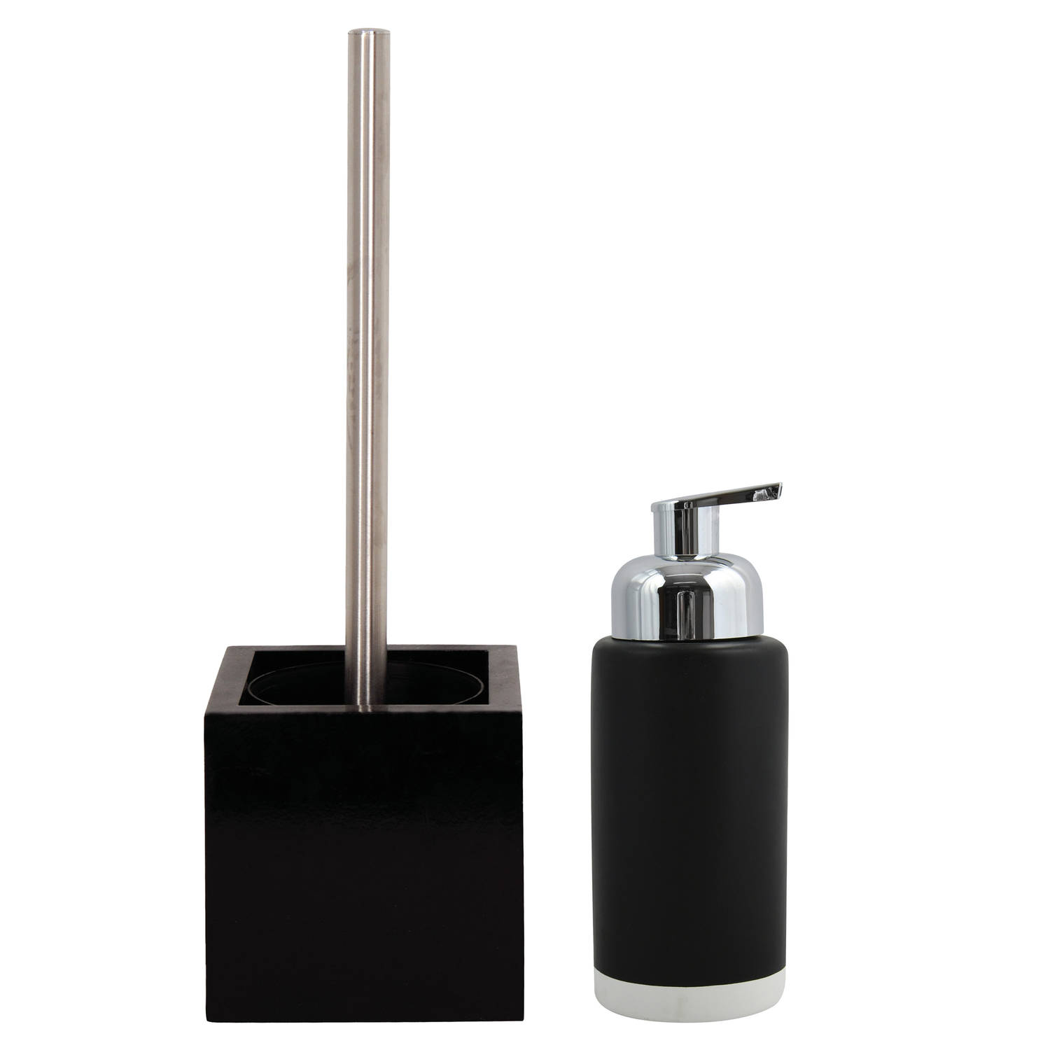 MSV Badkamer accessoires set zwart zeeppompje-toilet-wc-borstel Badkameraccessoireset