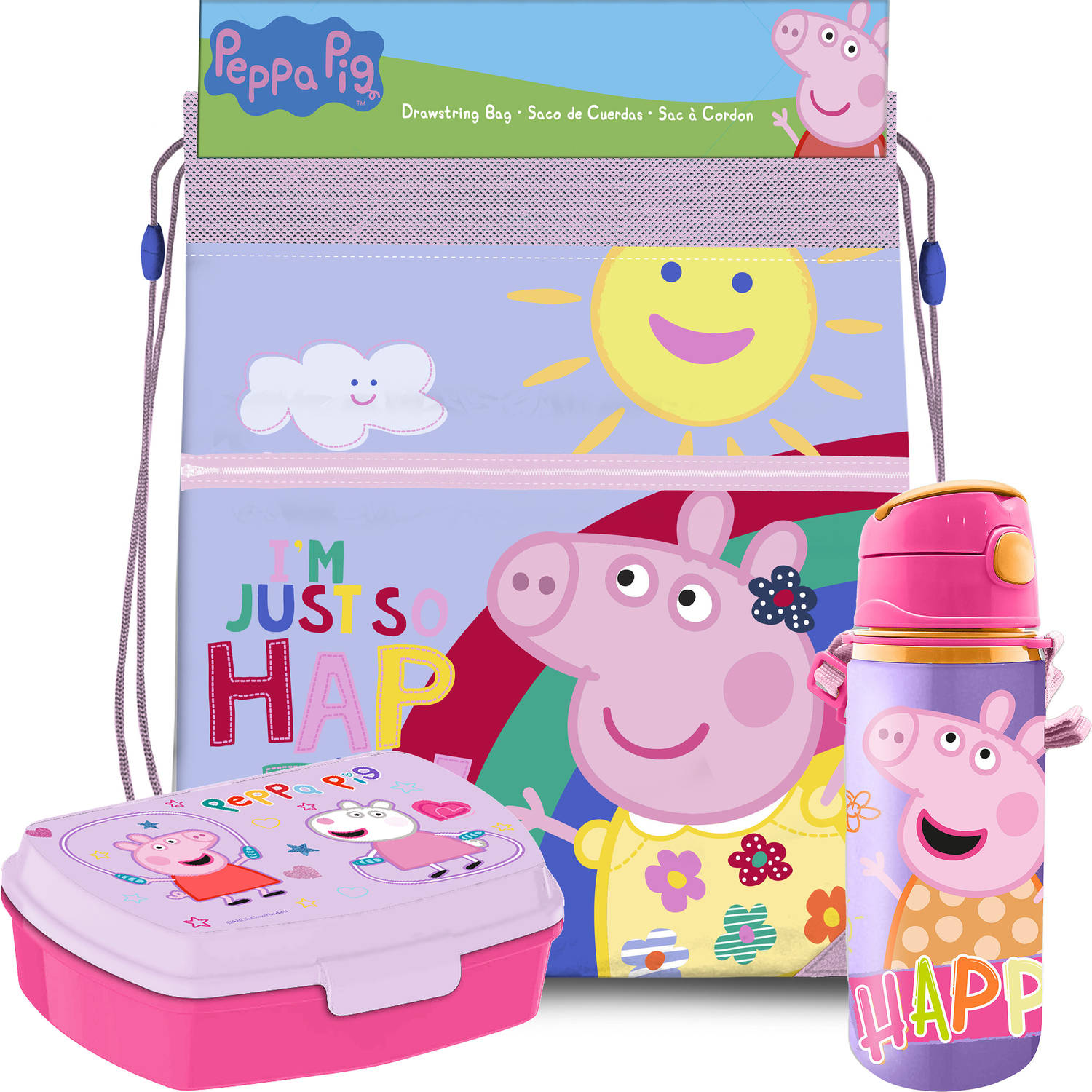 Peppa Pig lunchbox set voor kinderen 3-delig lila incl. gymtas-schooltas Lunchboxen