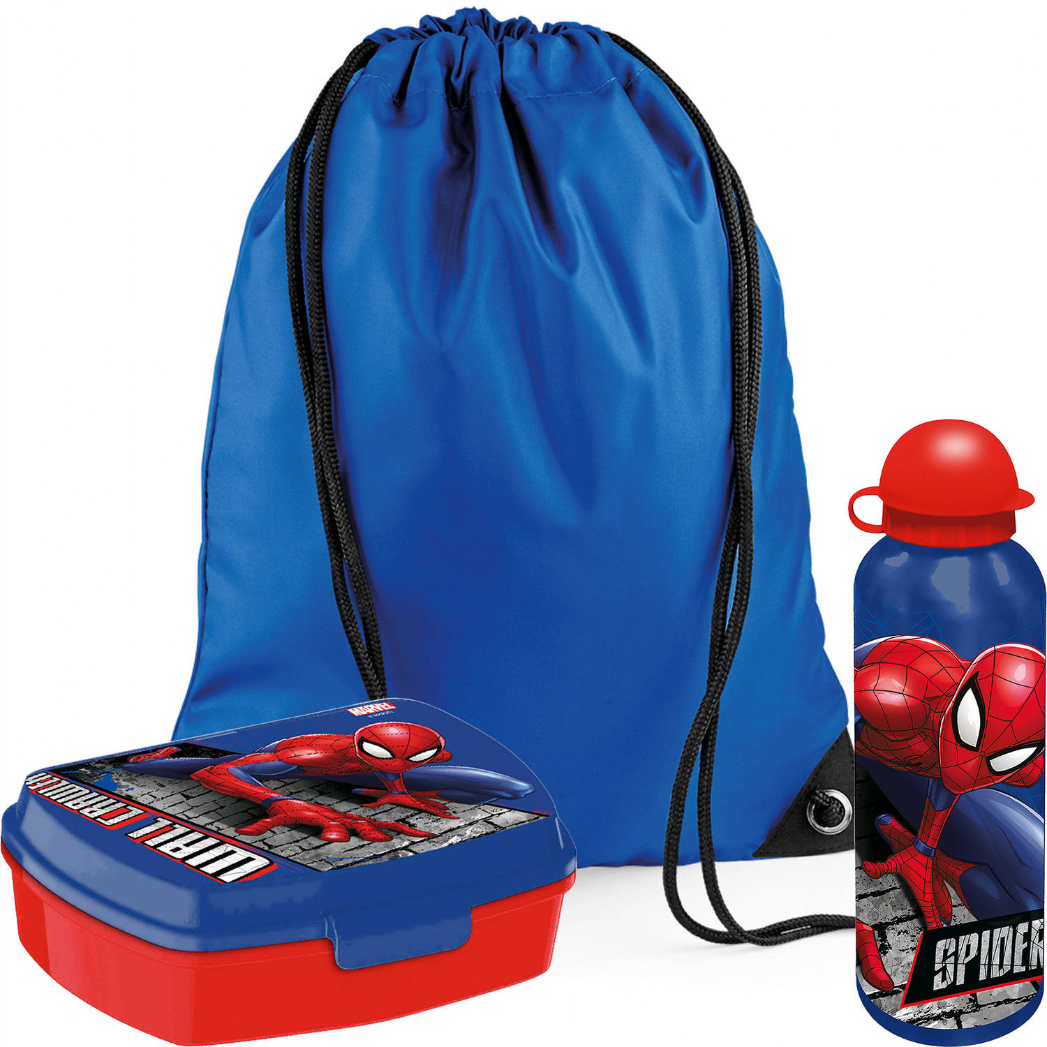 Marvel Spiderman lunchbox set voor kinderen 3-delig blauw incl. gymtas-schooltas Lunchboxen