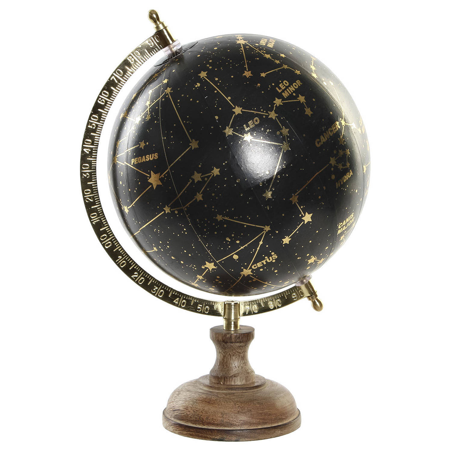 Items Deco Wereldbol-globe met sterrenhemel-sterrenbeelden zwart D20 x H33 cm Wereldbollen