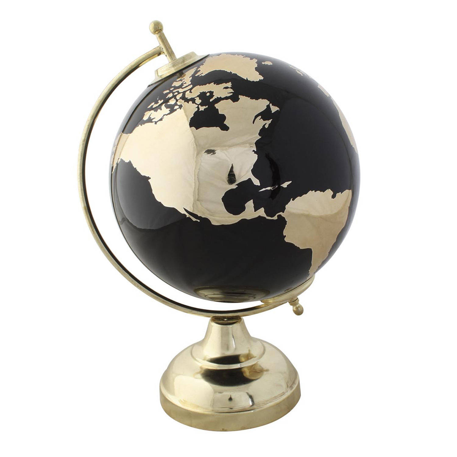 Items Deco Wereldbol-globe Op Voet Kunststof Zwart-goud 20 X 30 Cm