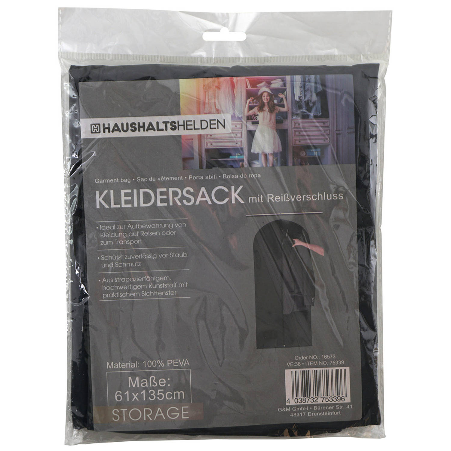 Haushaltshelden Kledinghoes beschermhoes met rits - zwart - polyester - 61 x 135 cm