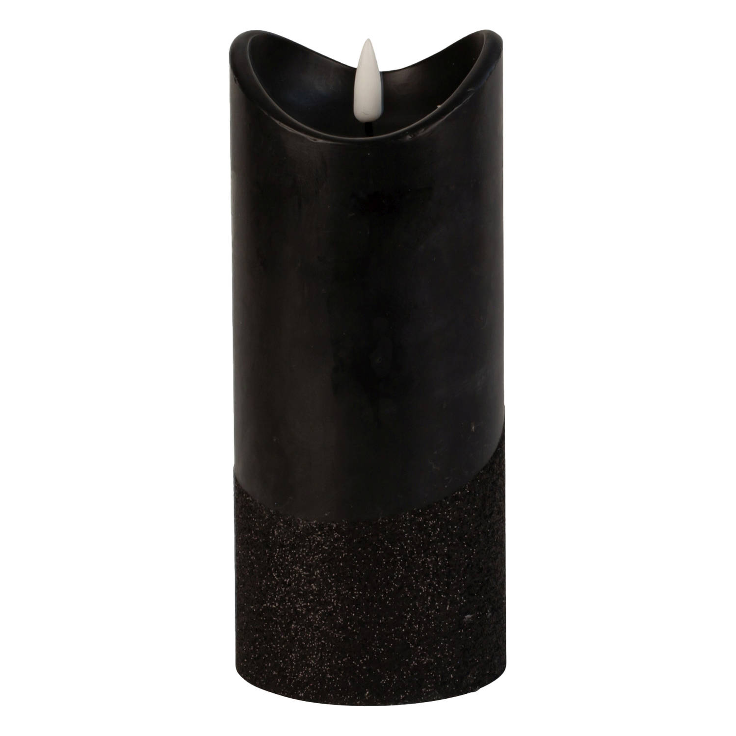 LED Kaars - stompkaars - zwart - wax - 3D lont - H17,5 x D7,5 cm - warm wit licht
