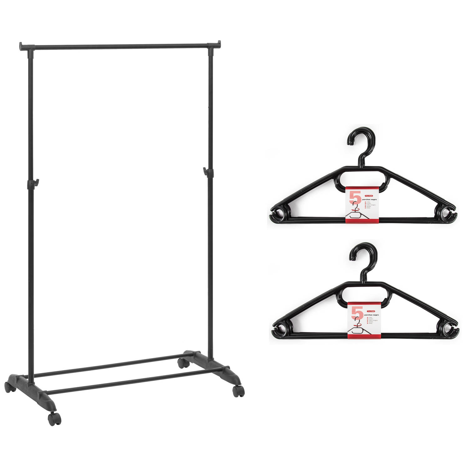 Kledingrek met kleding hangers enkele stang kunststof zwart 80 x 42 x 160 cm Kledingrekken