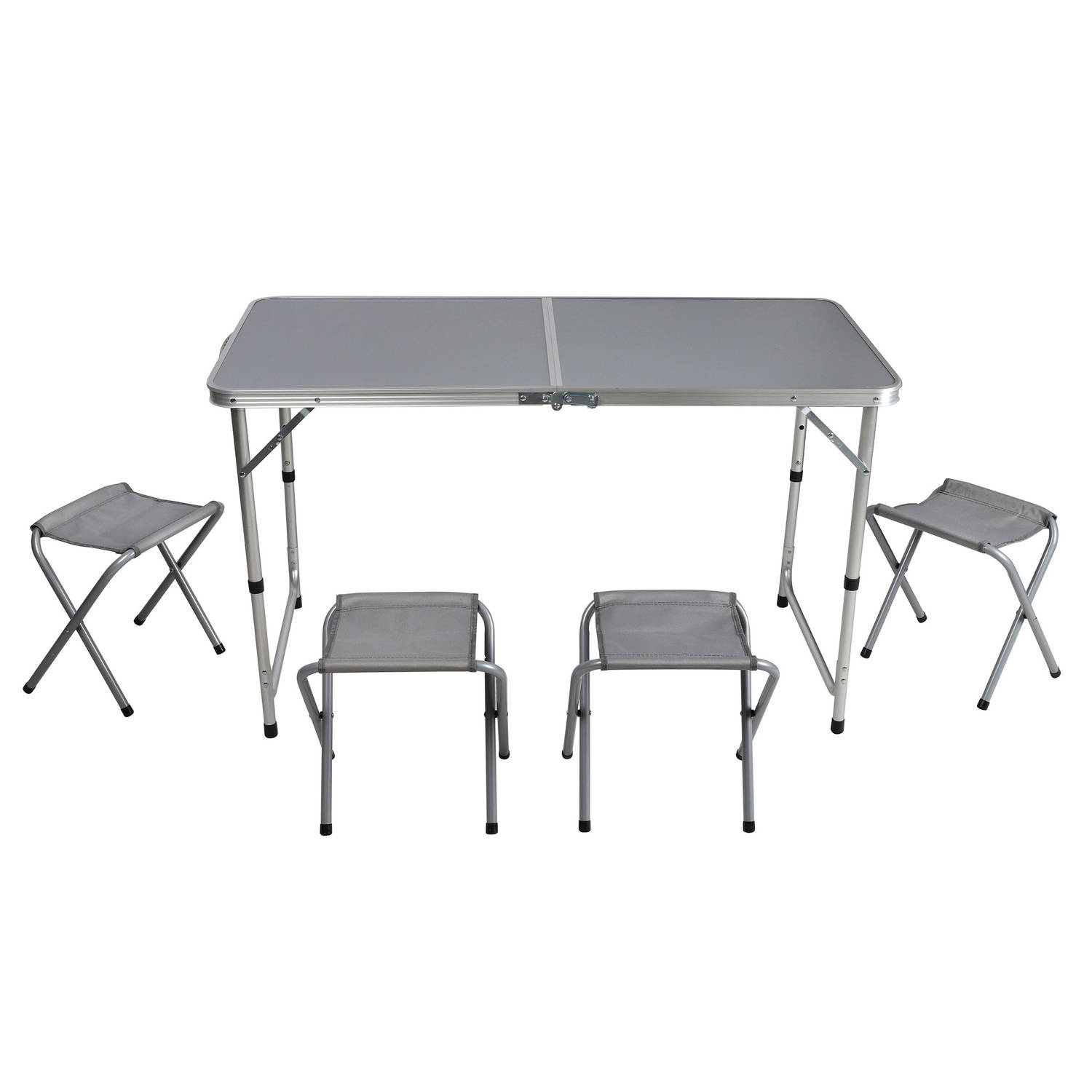 Sunnydays camping tafel-krukjes opvouwbaar grijs L120 x B60 x H67 cm - Bijzettafels Campingtafels