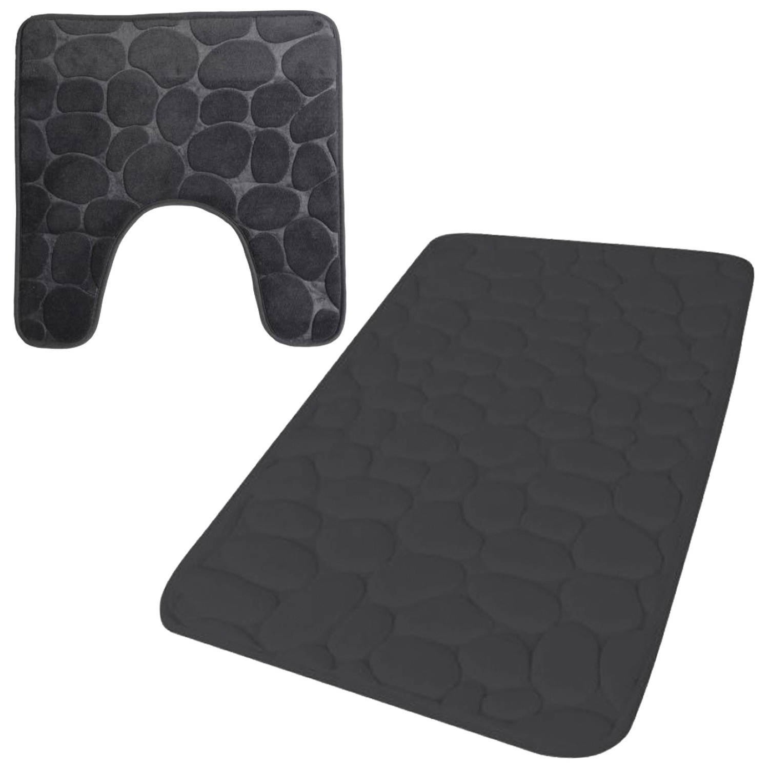 Urban Living badkamer droogloop matjes-tapijt set 2x stuks memory foam antraciet Badmatjes