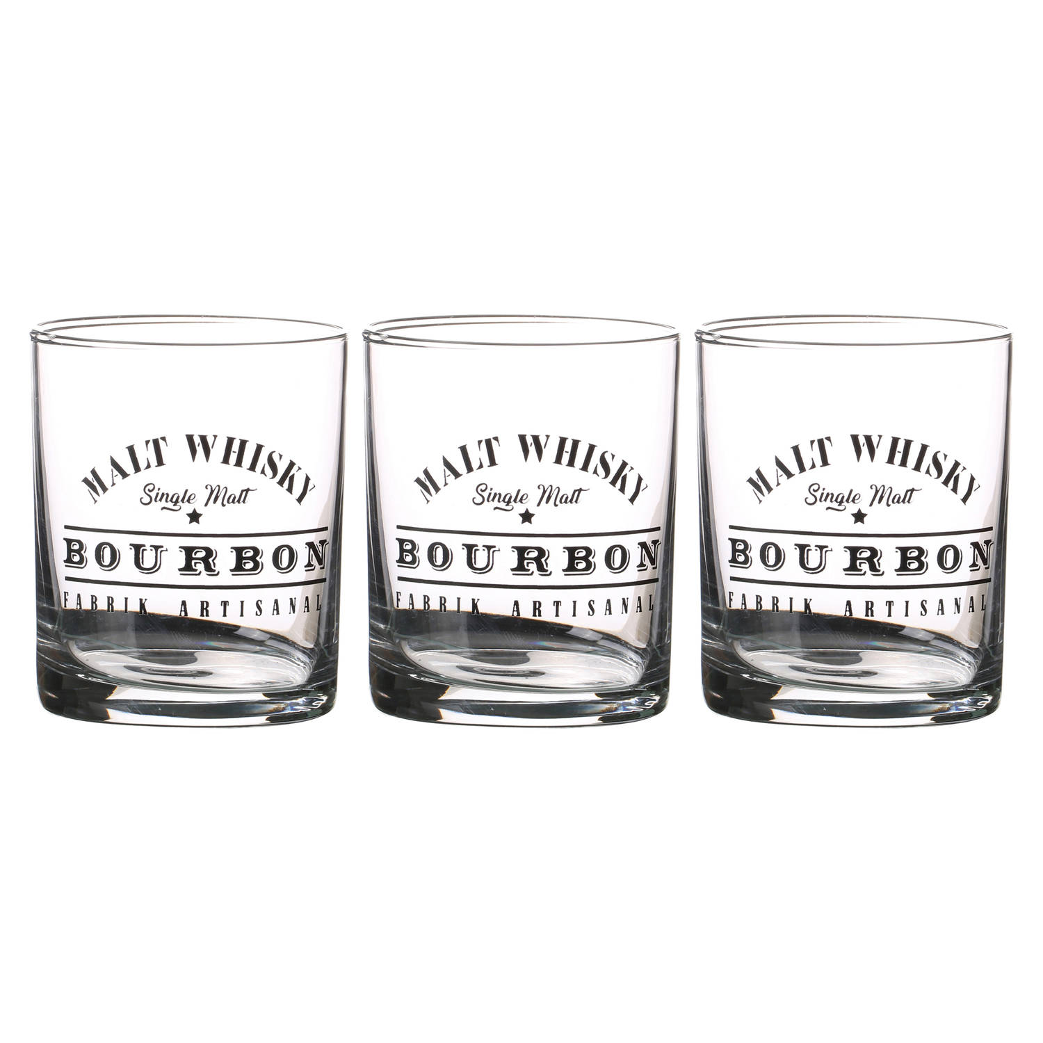 Urban Living Whiskey drinkglazen Comptoir - gedecoreerd glas - 3x stuks - 280 ml