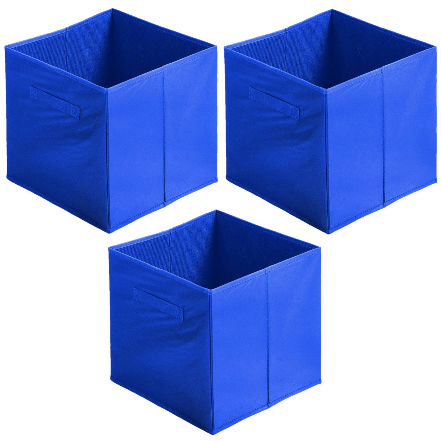 Urban Living Opbergmand-kastmand 3x karton-kunststof 29 liter blauw 31 x 31 x 31 cm Opbergmanden