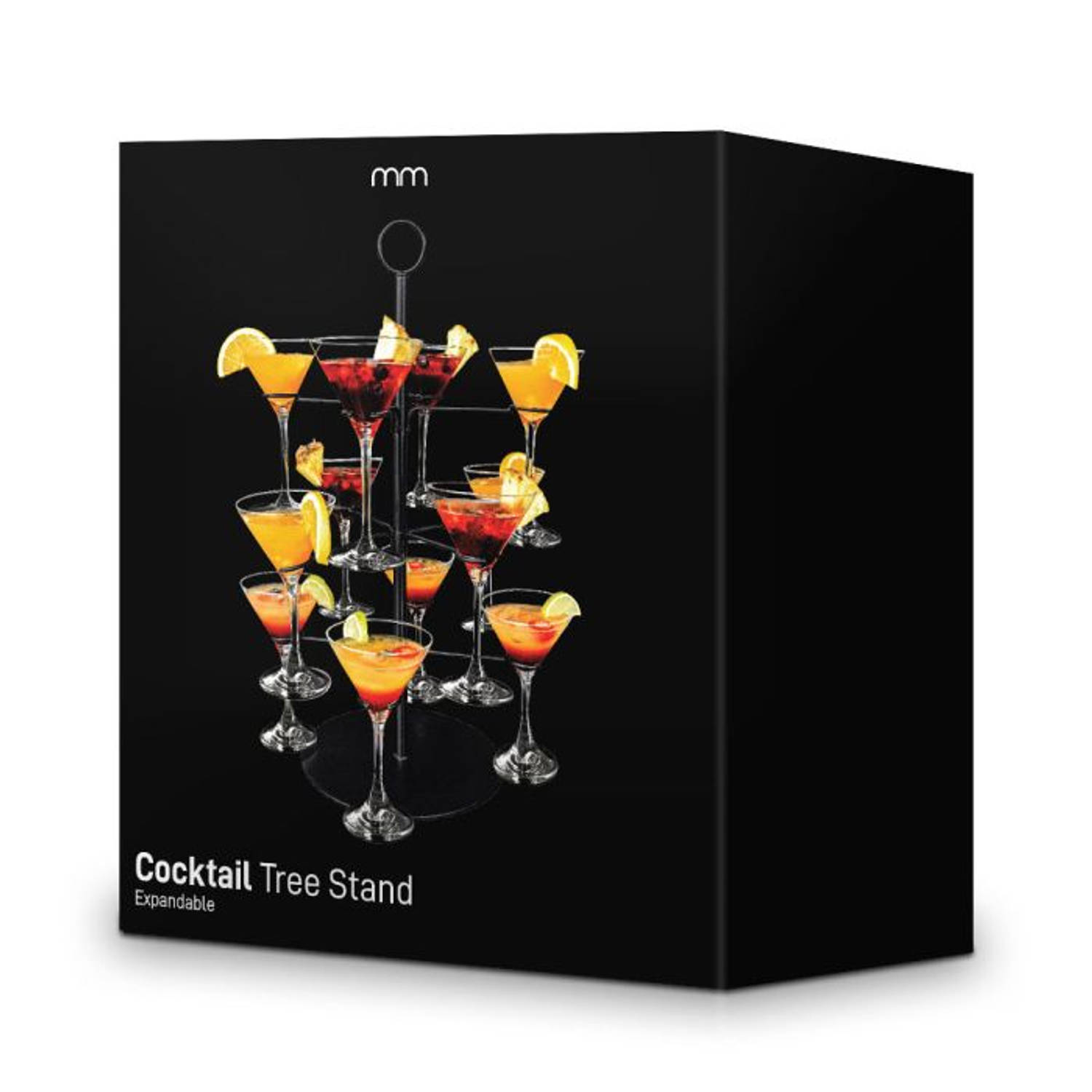 MikaMax Cocktail Boom - Cocktail Standaard - Geschikt voor Wijn, Champagne en Cocktailglazen - Verstelbaar - Voor Max. 12 Glazen - Staal - Mat Zwart