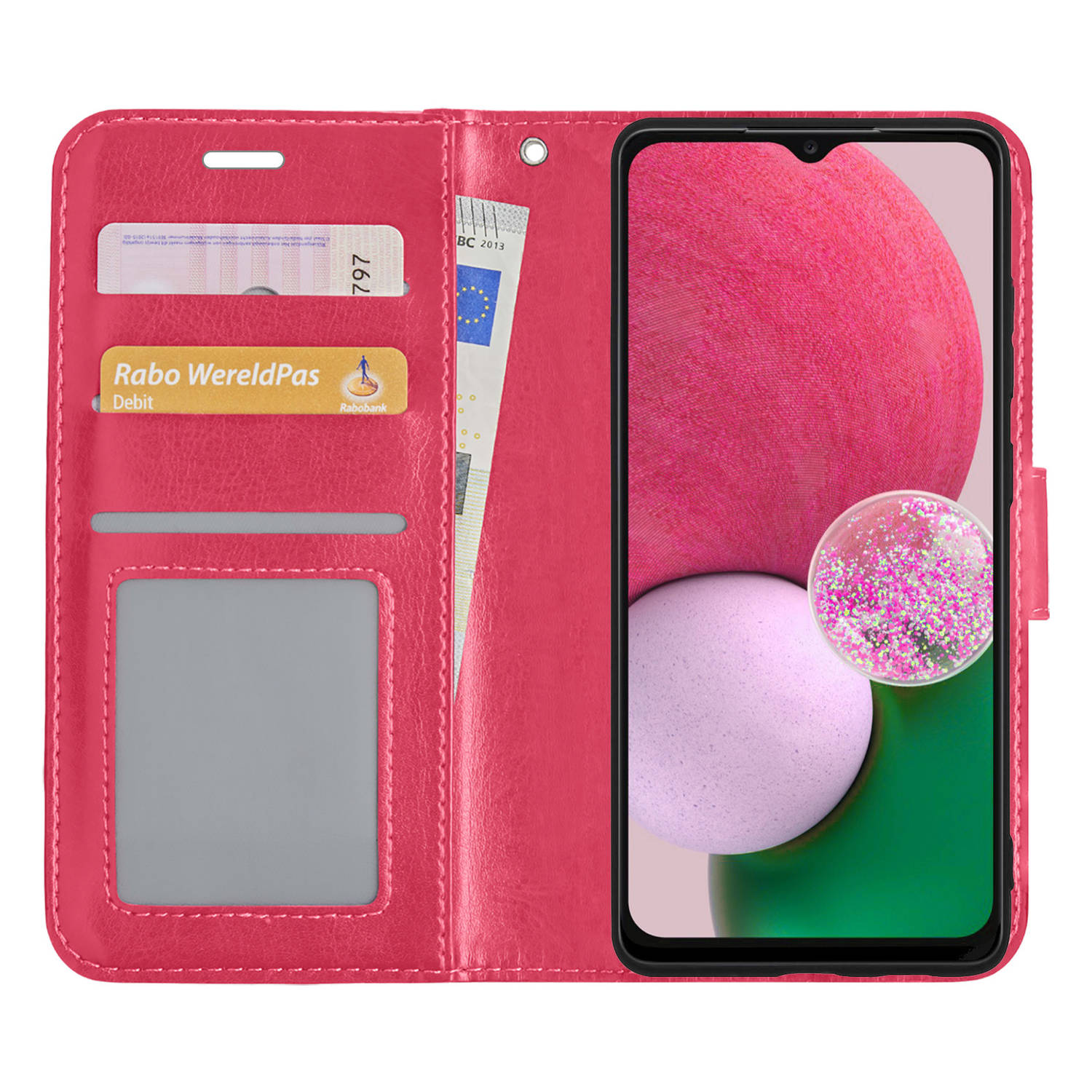 Samsung Galaxy A13 5G Hoesje Bookcase - Samsung Galaxy A13 5G Hoes Flip Case Book Cover - Samsung Galaxy A13 5G Hoes Book Case Donker Roze