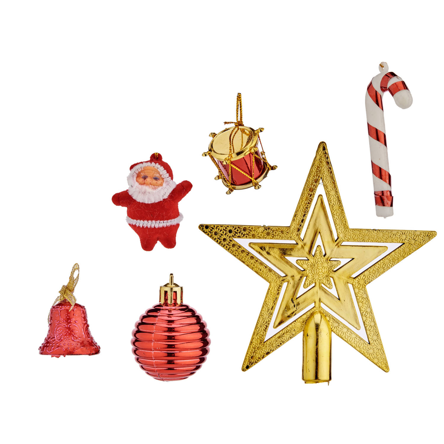 Krist+ kerstornamenten - 24x - met piek rood/goud voor mini kerstboom - Kerstbal