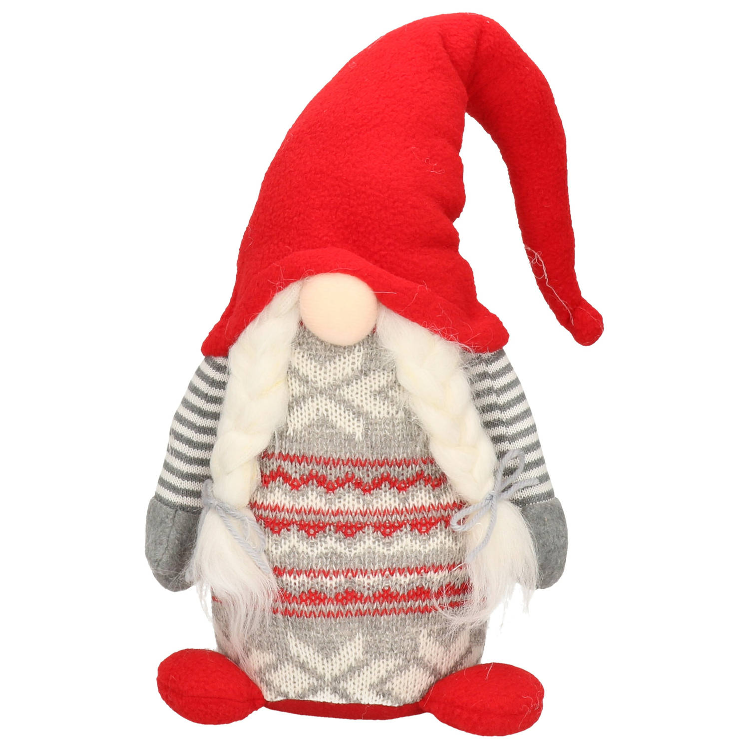 Pluche gnome-dwerg decoratie pop-knuffel rood-grijs vrouwtje 45 x 14 cm Kerstman pop