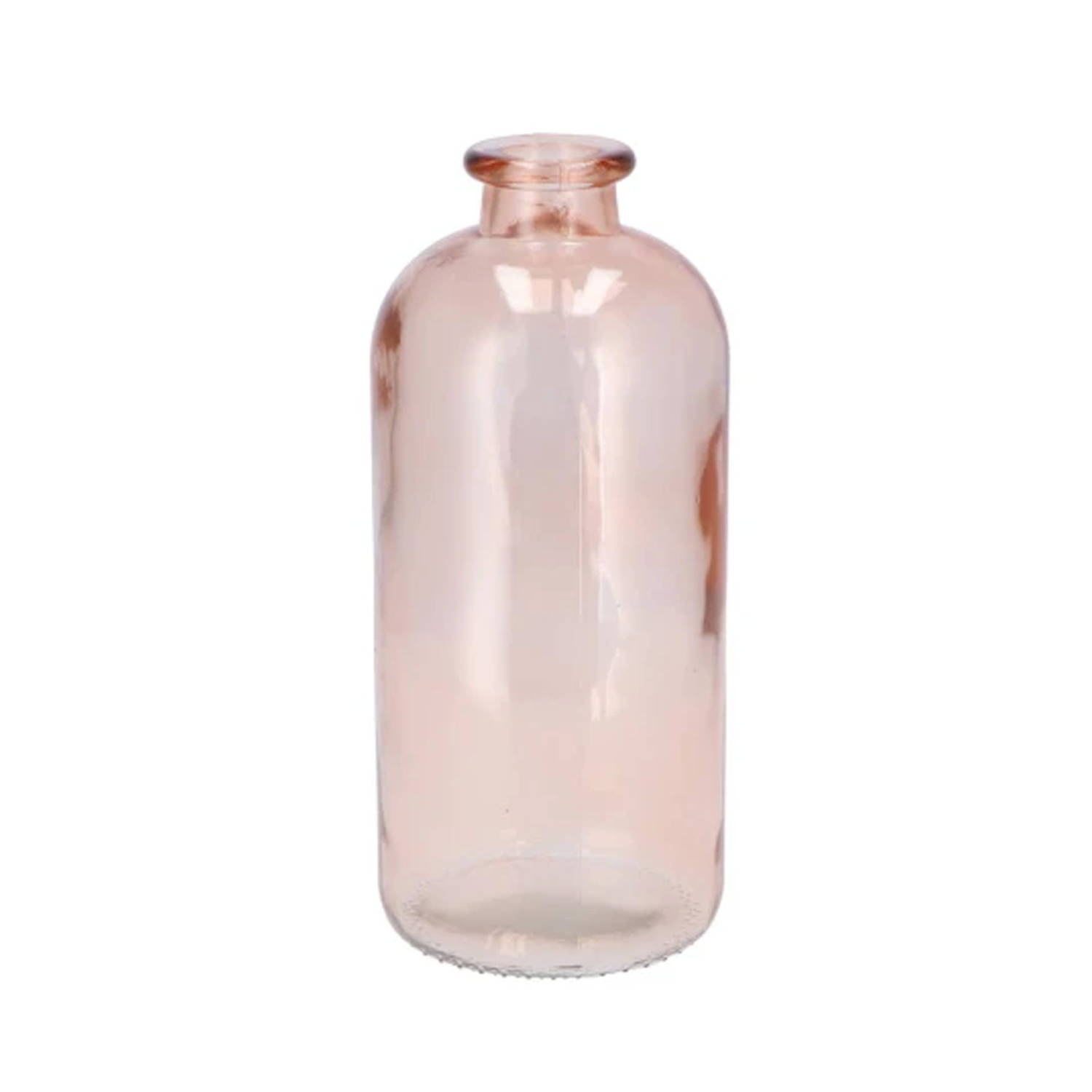DK Design Bloemenvaas fles model - helder gekleurd glas - perzik roze - D11 x H25 cm