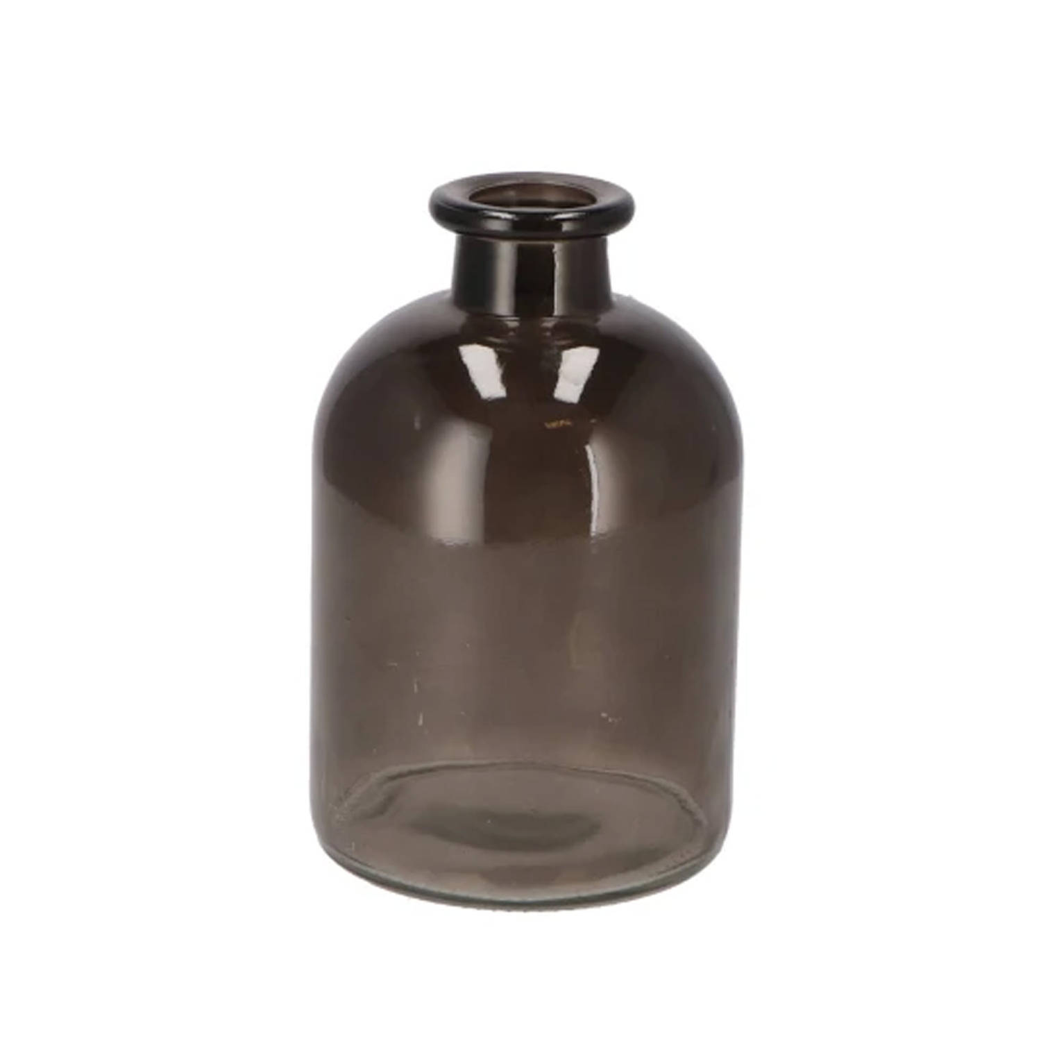 DK Design Bloemenvaas fles model - helder gekleurd glas - zwart - D11 x H17 cm