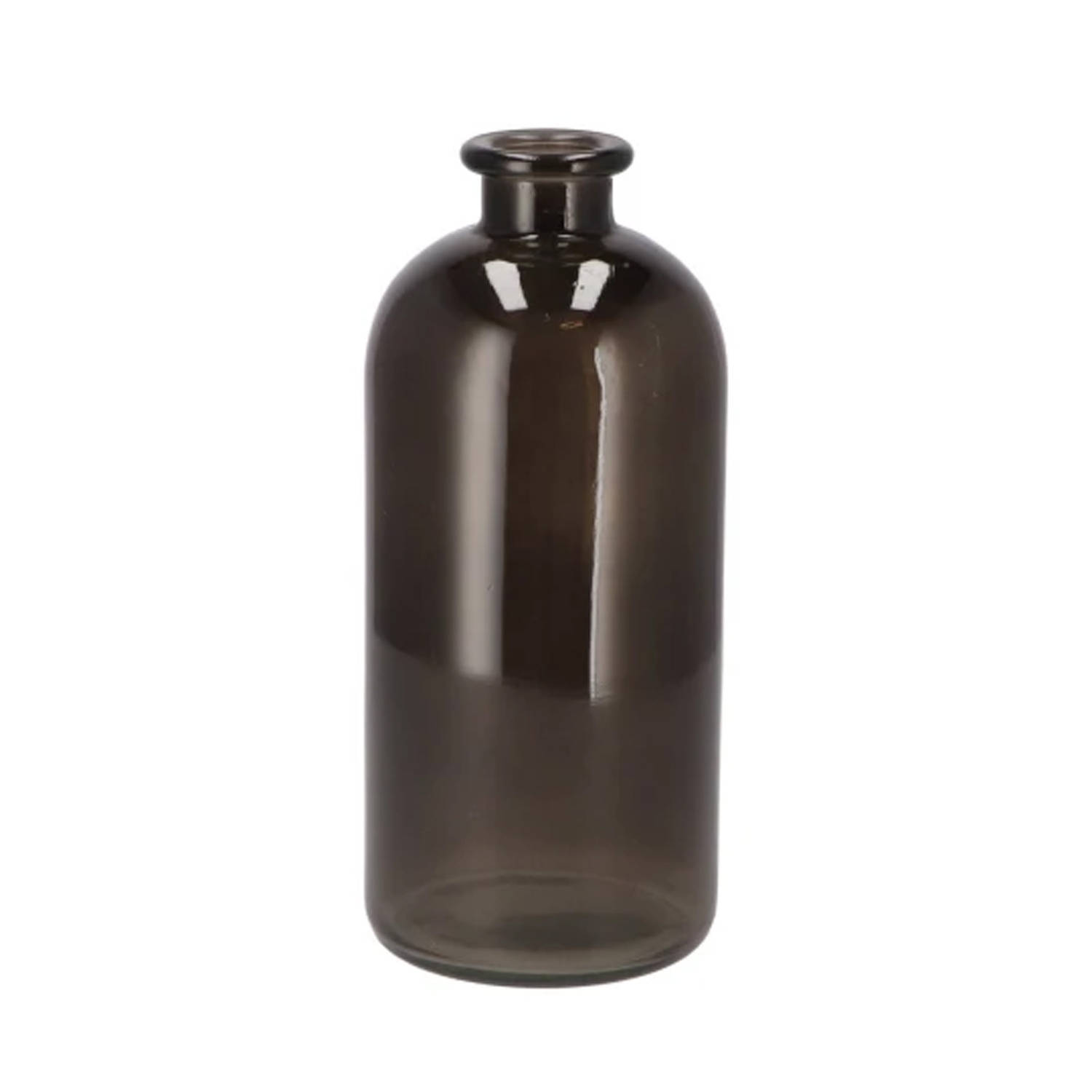 DK Design Bloemenvaas fles model - helder gekleurd glas - zwart - D11 x H25 cm