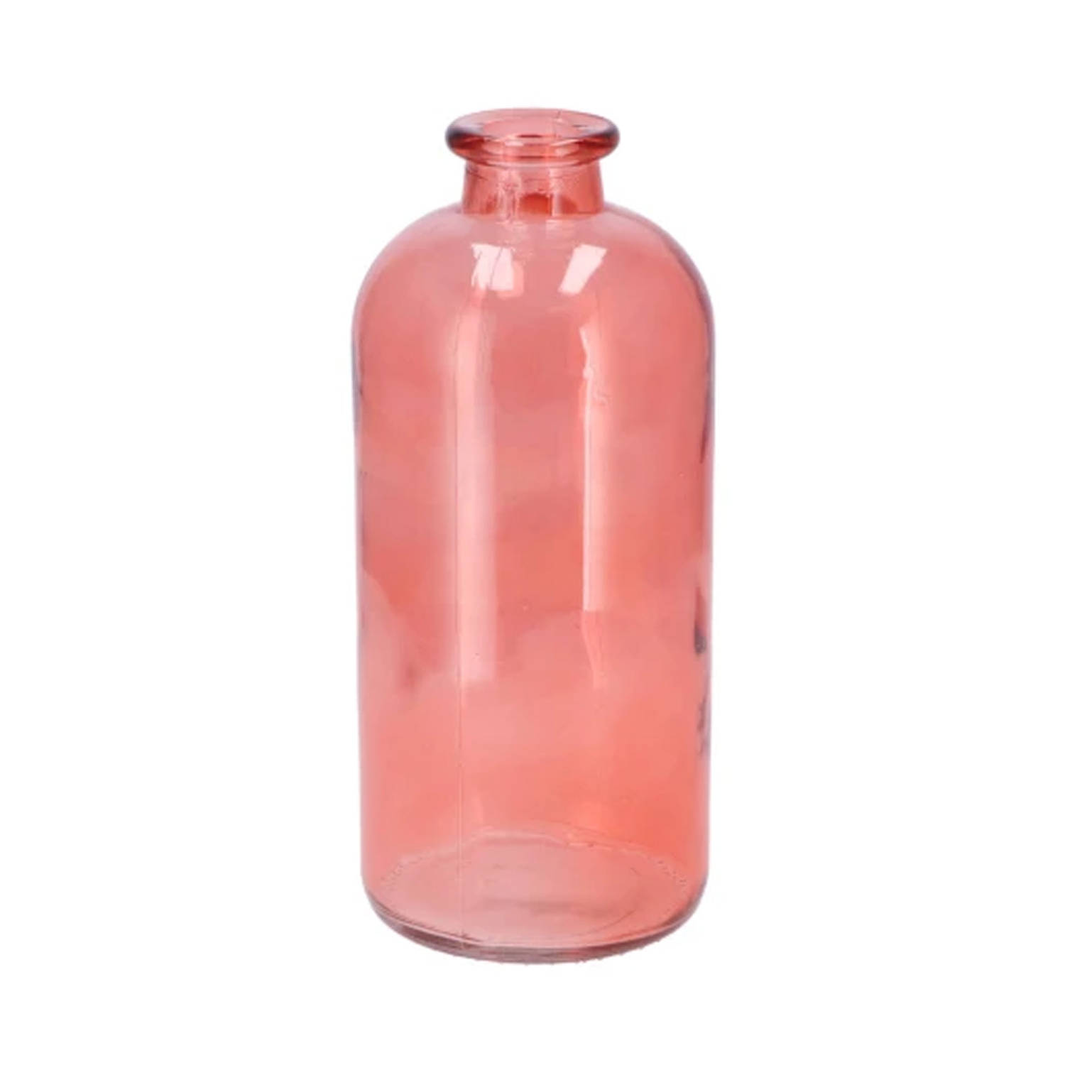DK Design Bloemenvaas fles model - helder gekleurd glas - koraal roze - D11 x H25 cm