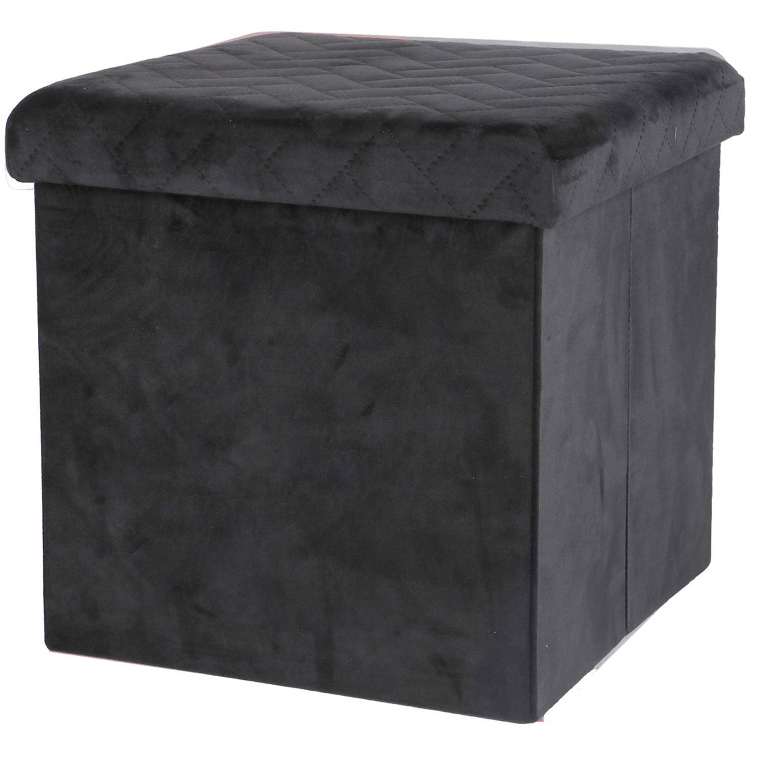 Urban Living Poef-hocker opbergbox zit krukje velvet zwart polyester-mdf 38 x 38 cm opvouwbaar Poefs