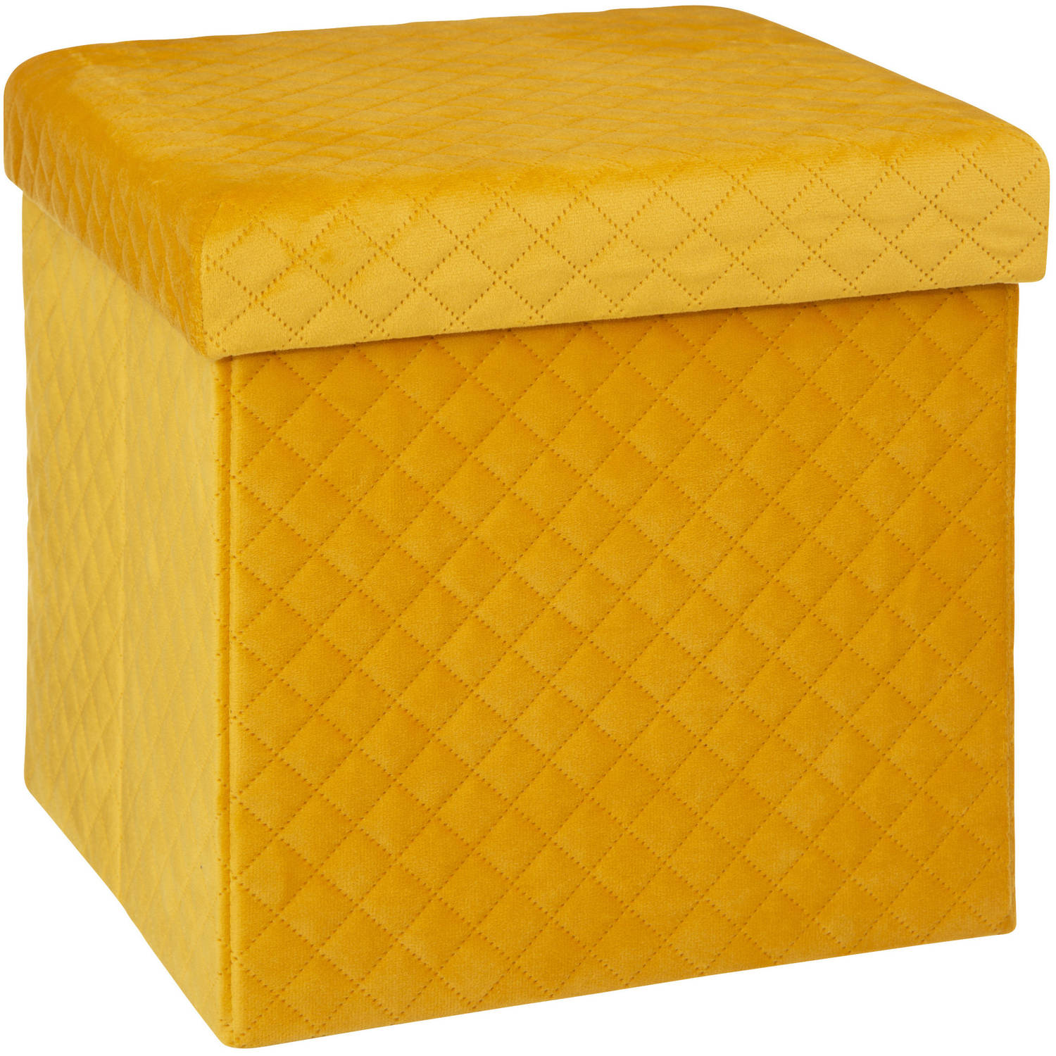 Atmosphera Poef-hocker-voetenbankje opbergbox fluweel geel PO-MDF 31 x 31 x 31 cm Poefs
