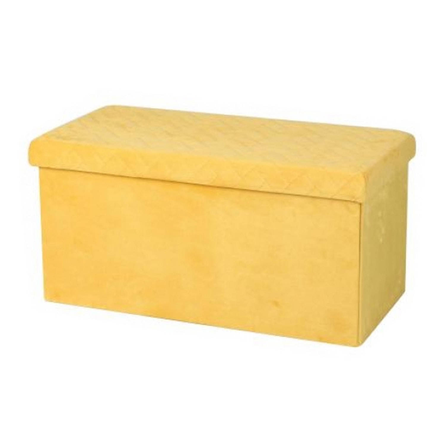 Hocker bank poef XXL opbergbox geel polyester-mdf 76 x 38 x 38 cm Poefs