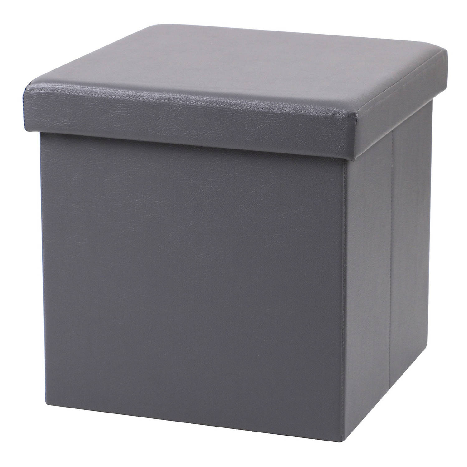 Urban Living Poef Leather BOX hocker opbergbox grijs PU-mdf 38 x 38 cm opvouwbaar Poefs