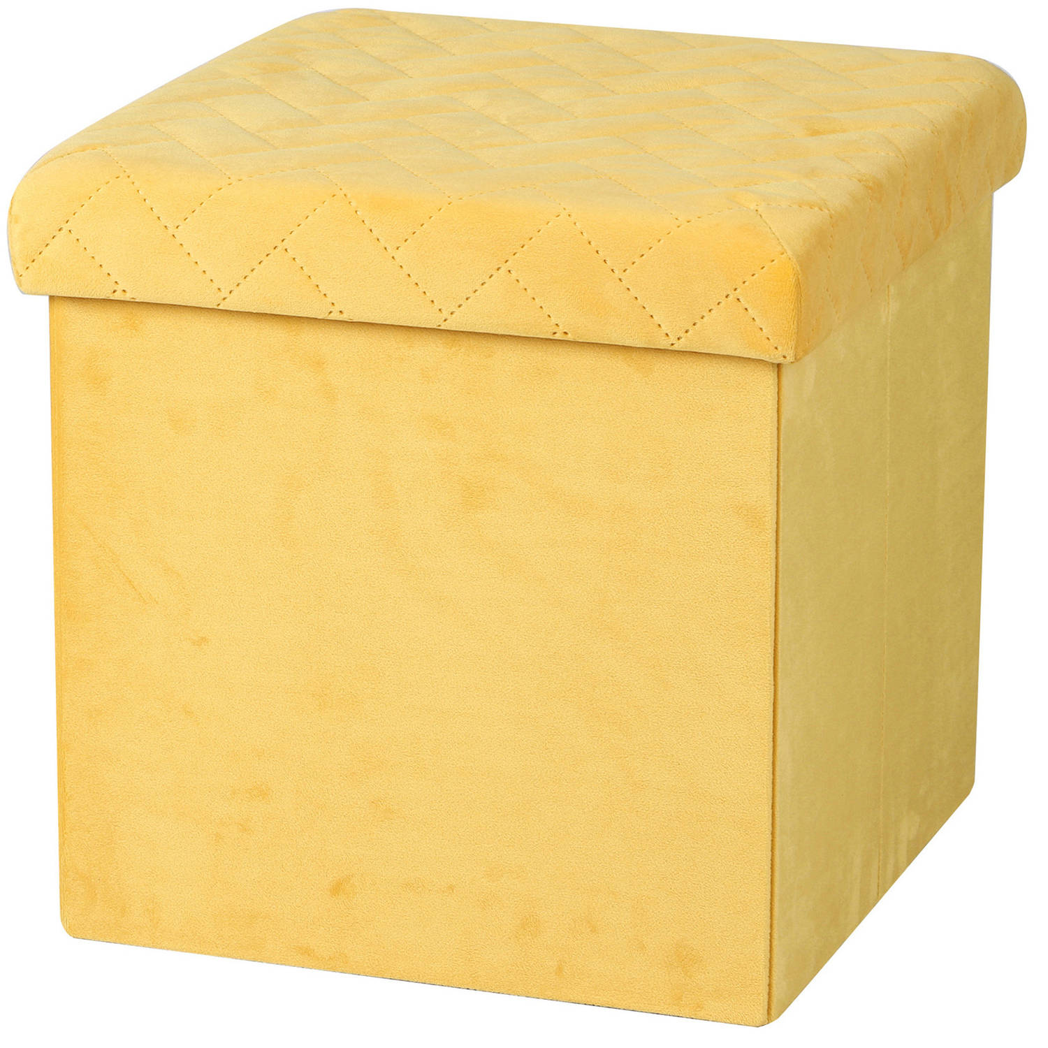 Urban Living Poef/hocker - opbergbox zit krukje - velvet geel - polyester/mdf - 38 x 38 cm - opvouwbaar