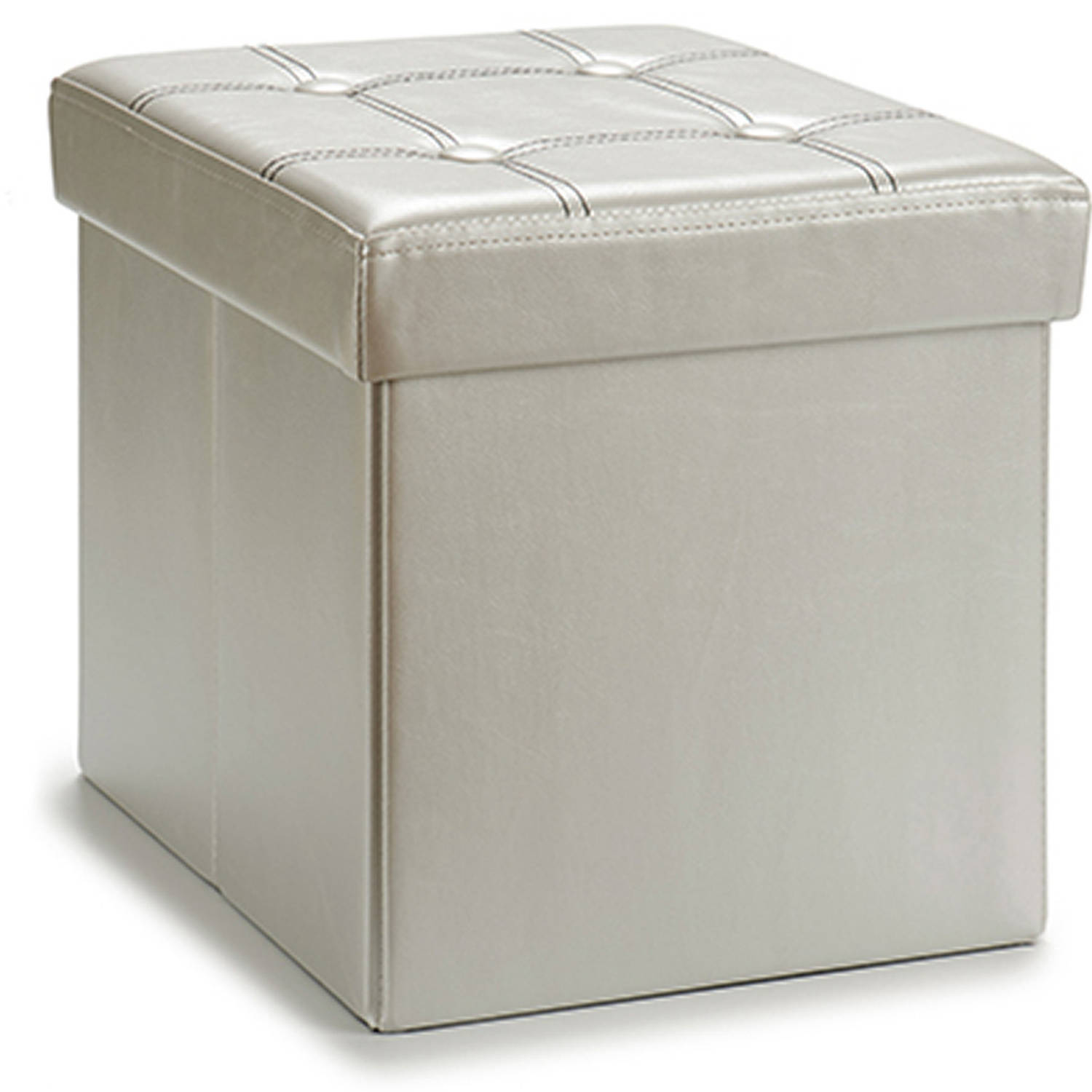 Giftdecor Poef Square BOX hocker opbergbox zilvergrijs polyester-mdf 31 x 31 cm opvouwbaar Poefs