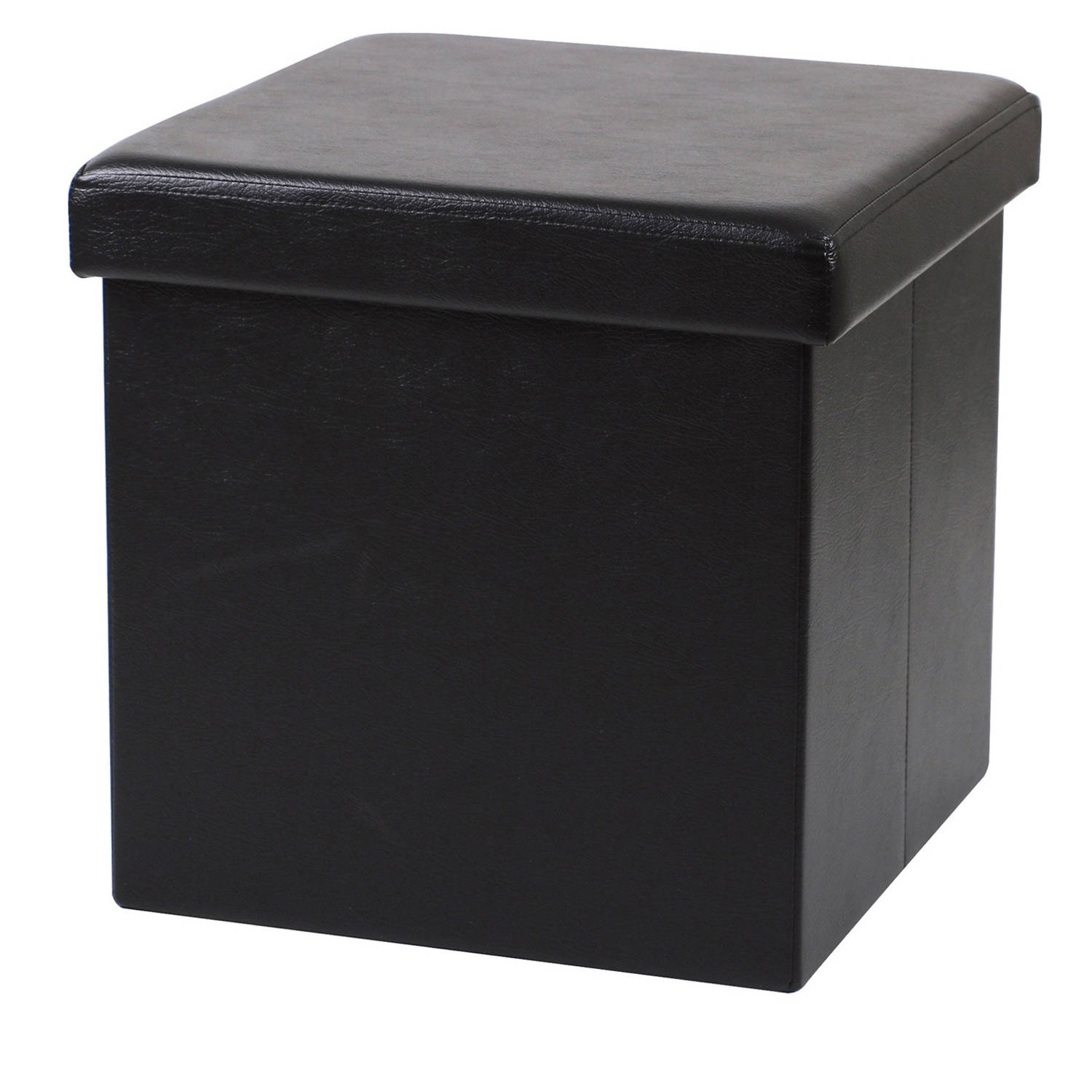 Urban Living Poef Leather BOX hocker opbergbox zwart PU-mdf 38 x 38 cm opvouwbaar Poefs