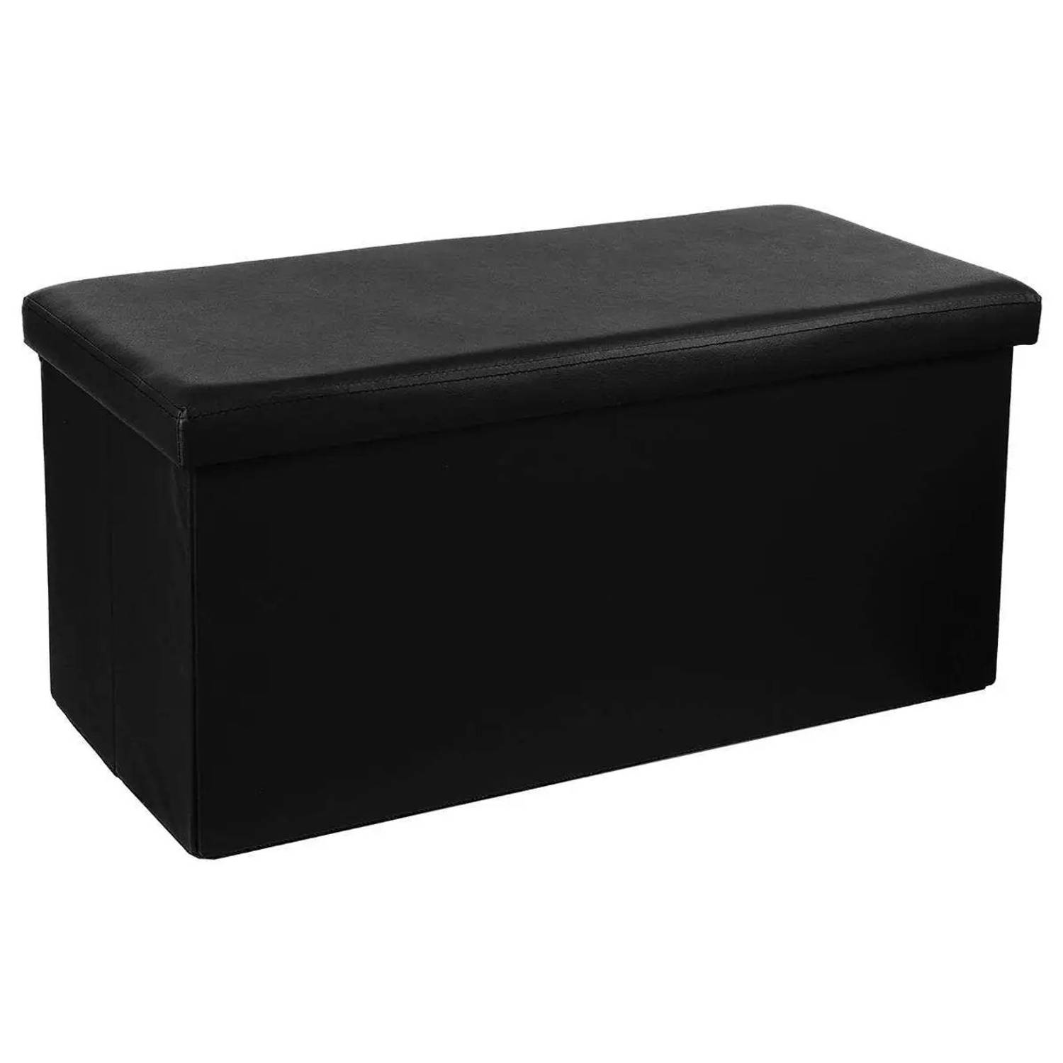 Atmosphera Poef-hocker-voetenbankje opbergbox zwart PU-MDF 76 x 38 x 38 cm Poefs