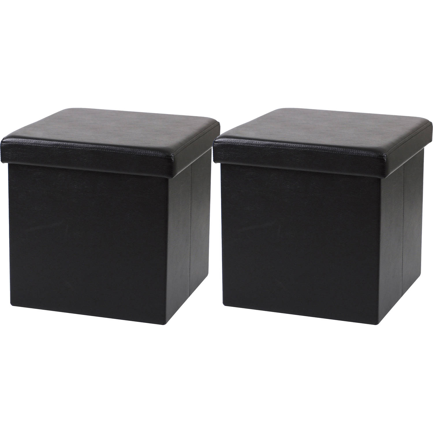 Urban Living Poef Leather BOX 2x hocker opbergbox zwart PU-mdf 38 x 38 cm opvouwbaar Poefs