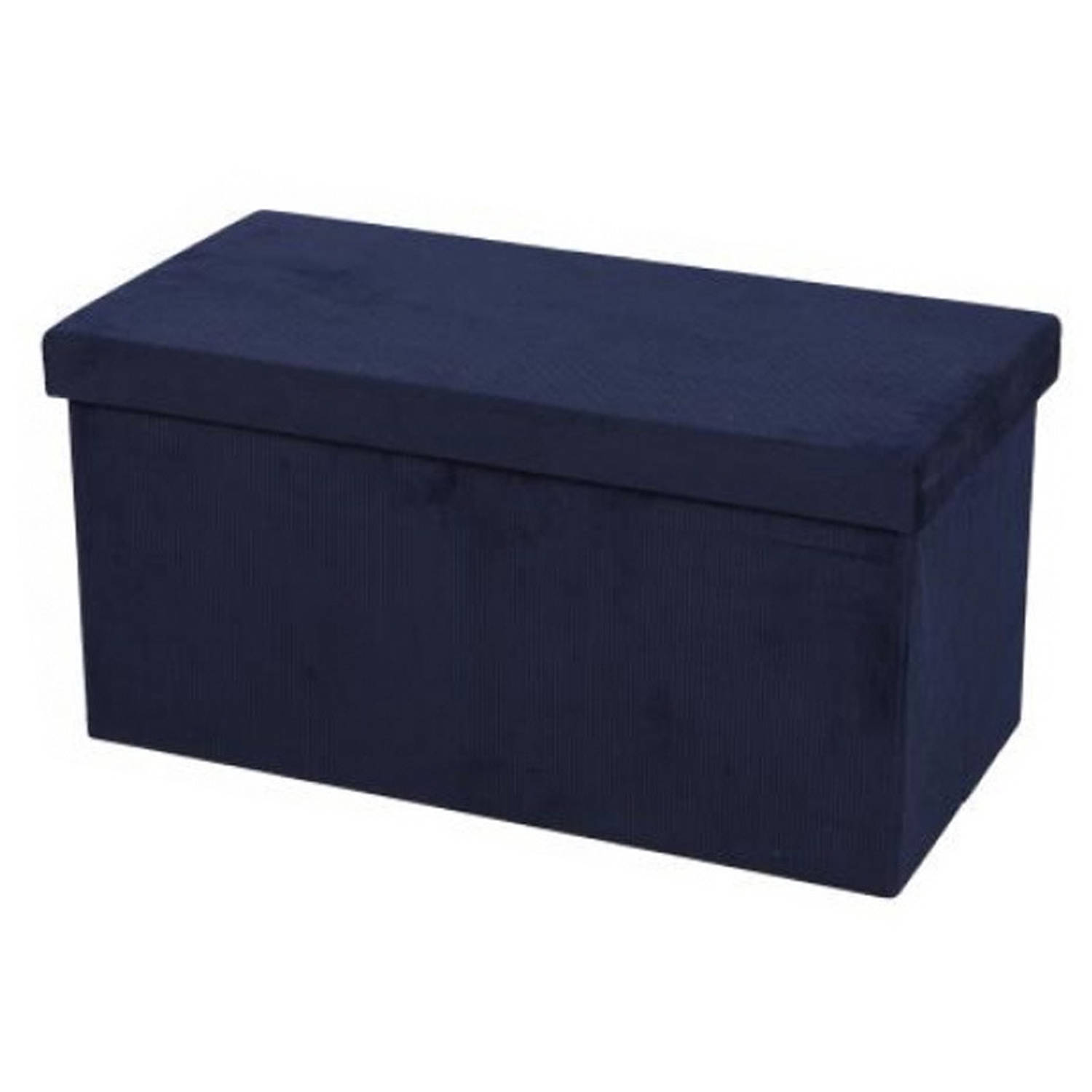 Hocker bank poef XXL opbergbox donkerblauw polyester-mdf 76 x 38 x 38 cm Poefs