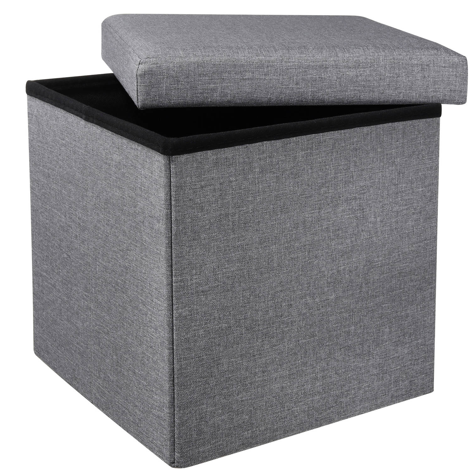 HI poef-hocker-opbergbox grijs polyester-mdf 38 x 38 cm opvouwbaar Poefs