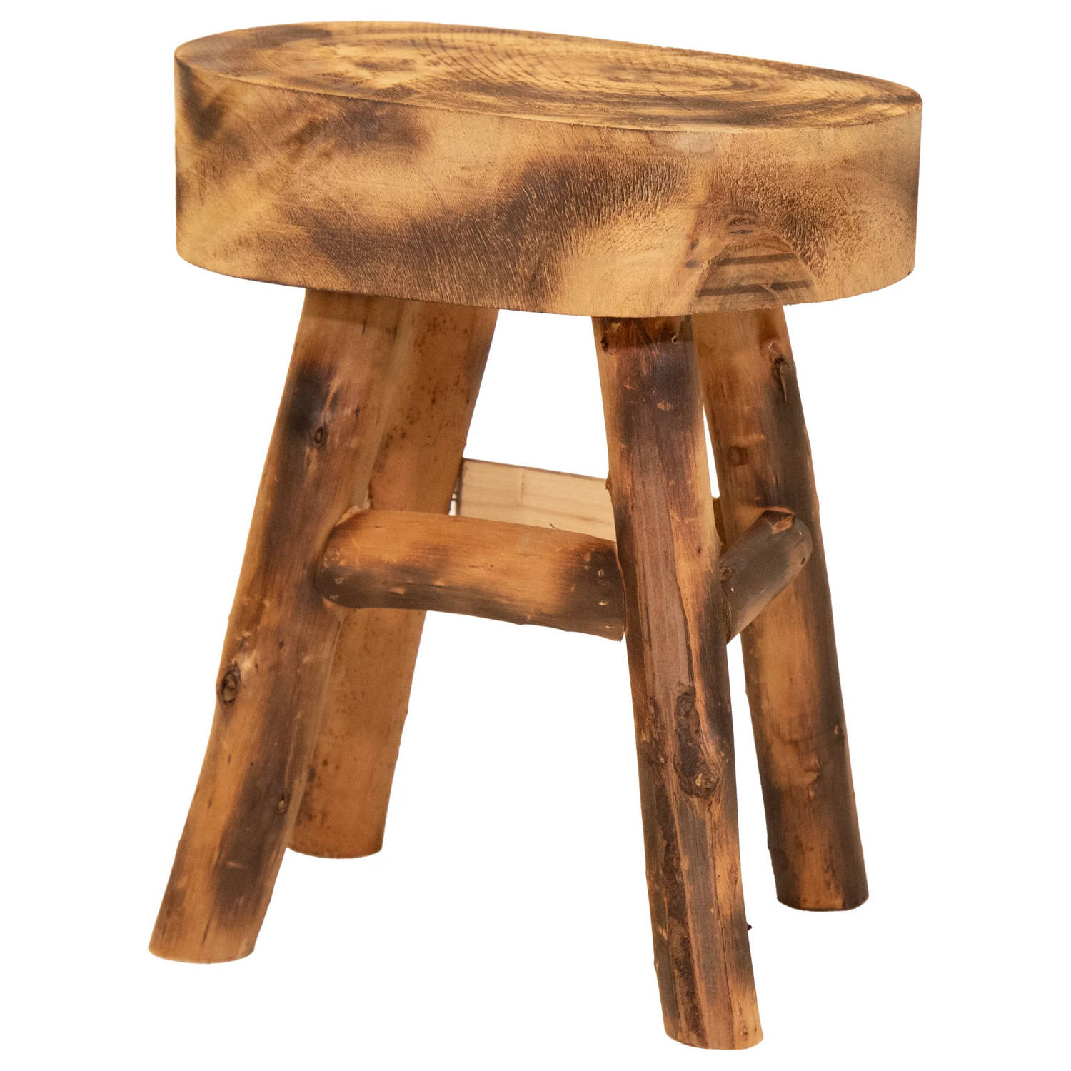 Mega Collections Zit krukje-bijzet stoel hout lichtbruin D29 x H35 cm Voor kinderen Krukjes
