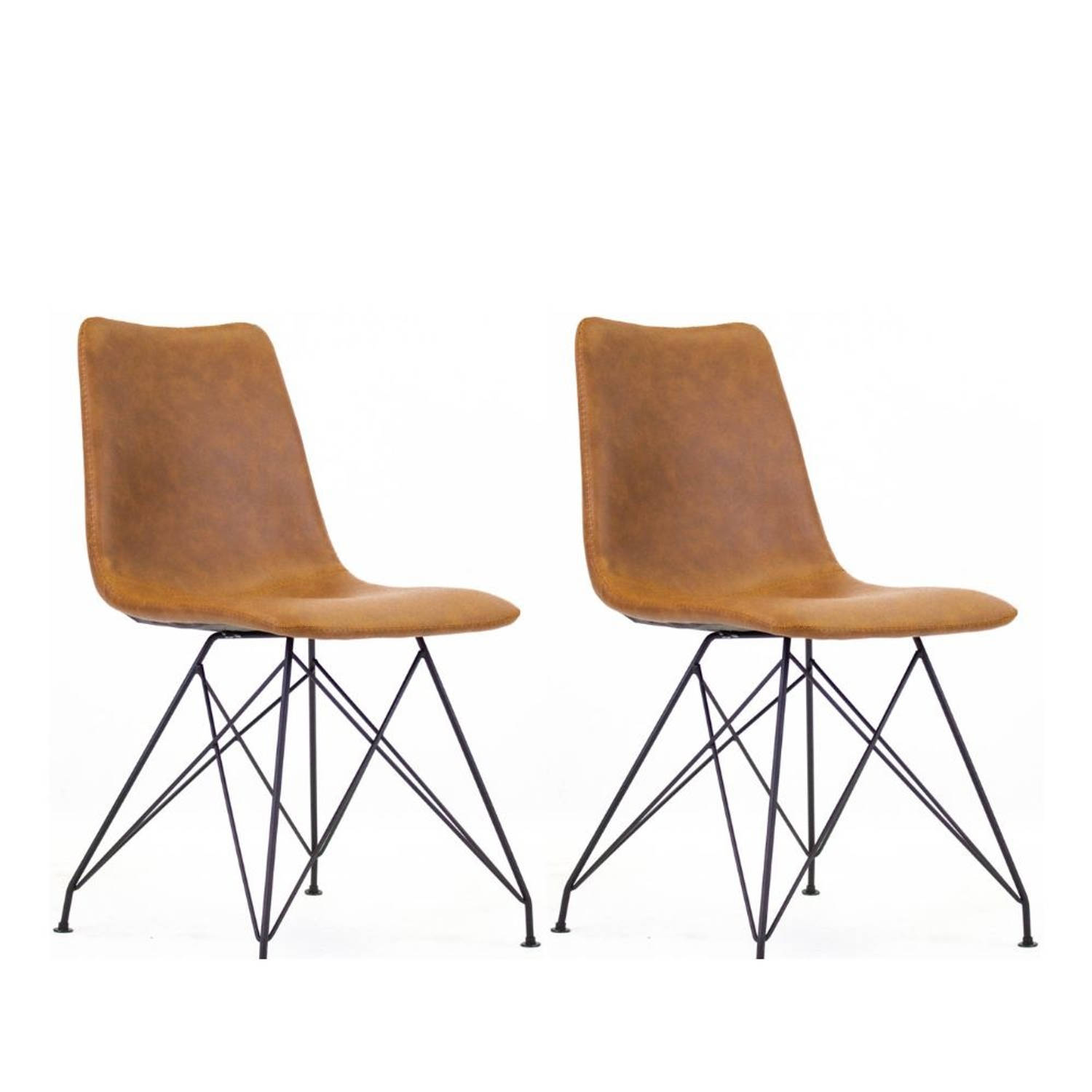 Set van 2 eetkamerstoelen industrieel Viano cognac