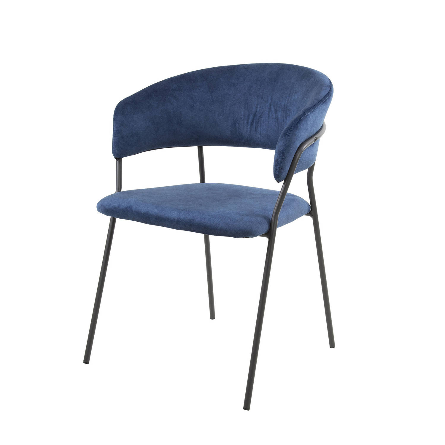 Dimehouse - Eetkamerstoelen Set van 4 - Blauw - Velvet - Hotel chique - Zithoogte 46 cm - Eetstoelen met armleuning - Ole serie