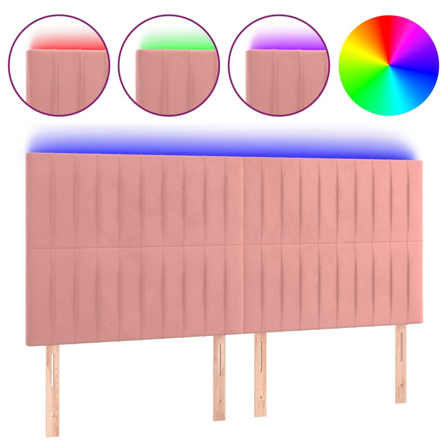 The Living Store Hoofdeind Roze Stof - 200x5x118/128 cm - Verstelbaar - Comfortabele ondersteuning - Snijdbare LED-strip - Bevat montagehandleiding - Incl - 2 LED-strips - IP65