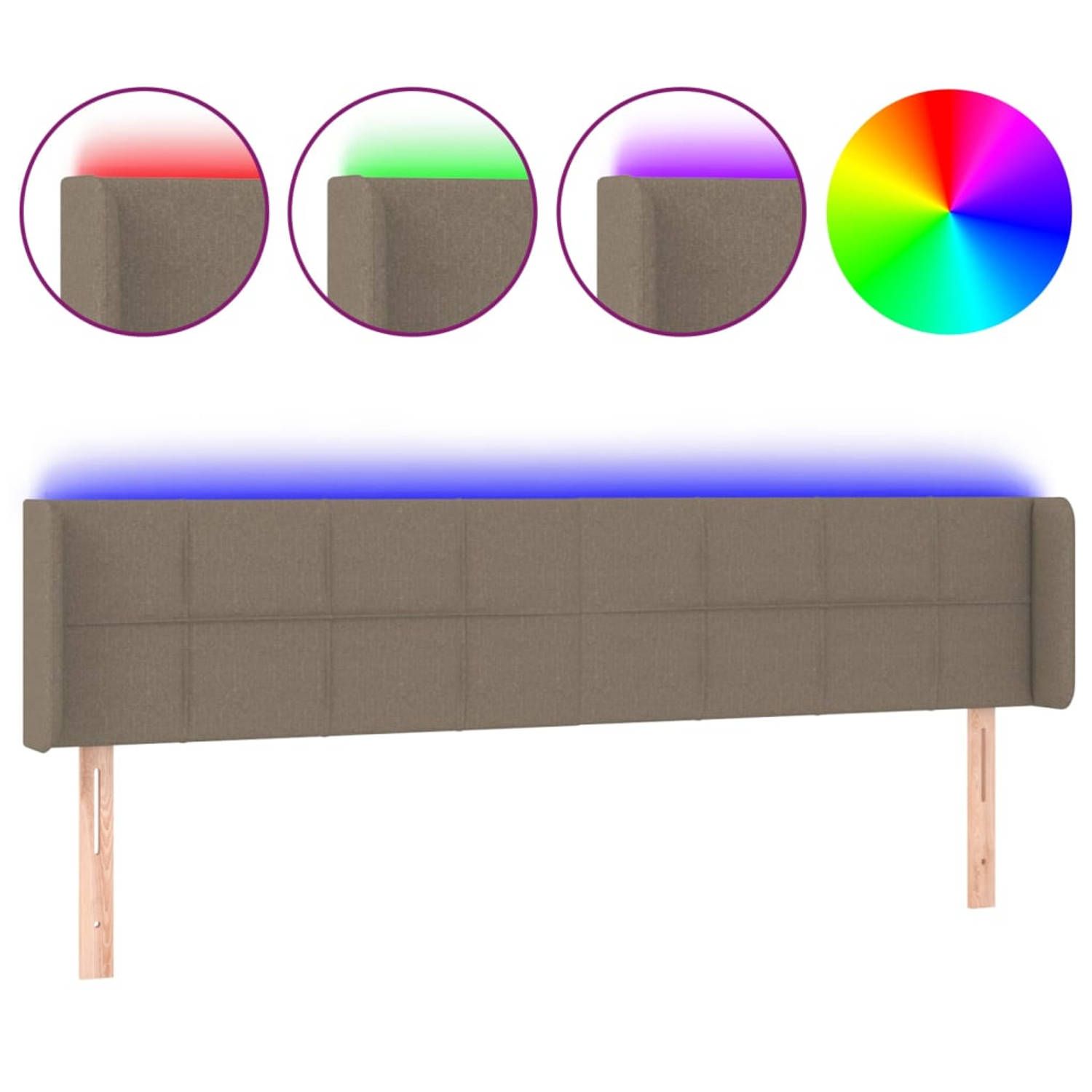 The Living Store Hoofdbord - LED - Verstelbaar - Comfortabele ondersteuning - Snijdbare LED-strip - Kleur- taupe - Materiaal- stof/hout - Afmetingen- 163x16x78/88cm - IP65 - Inclus