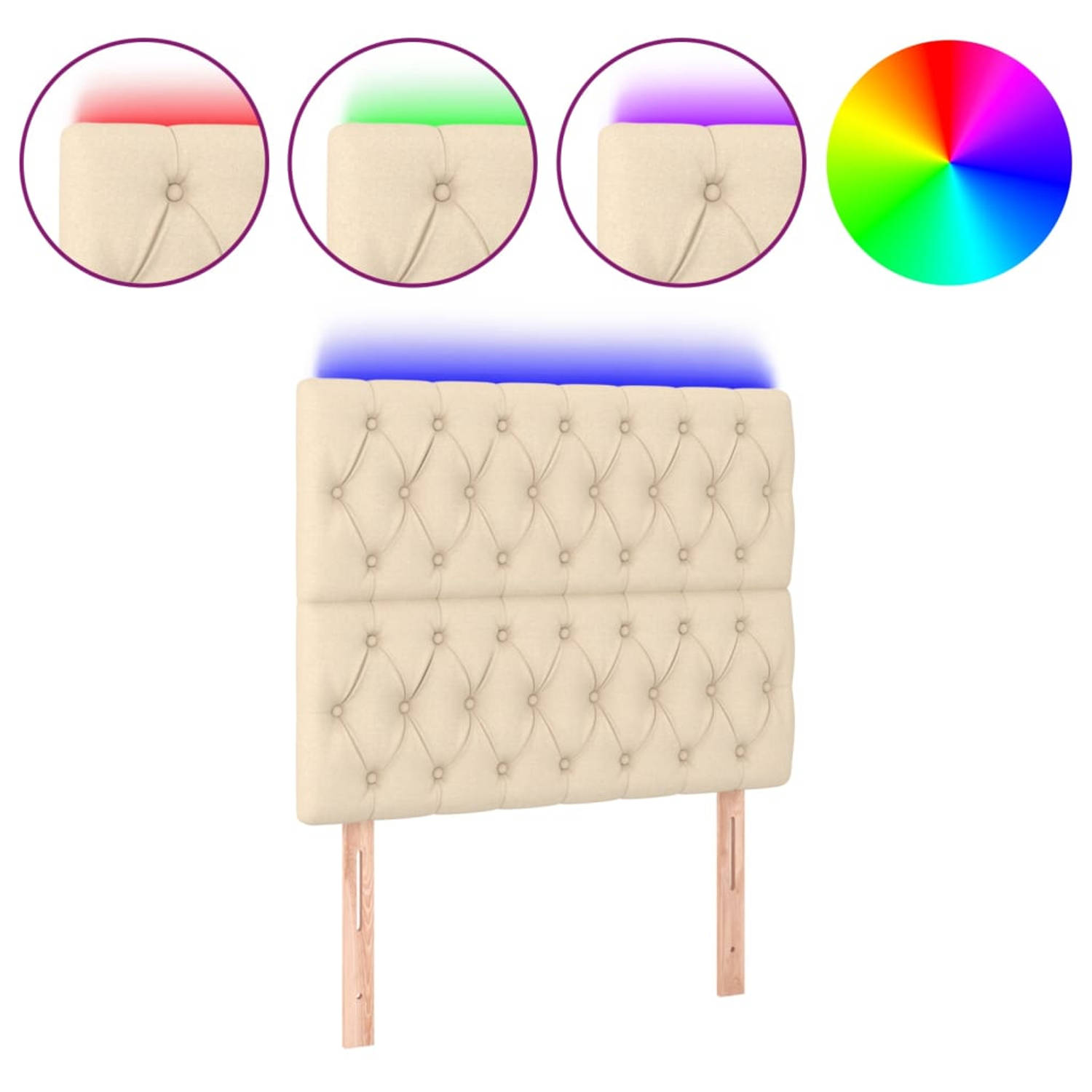 The Living Store Hoofdeinde - 100 x 7 x 118/128 cm - Crème kleur - LED-strip - Verstelbare hoogte - Duurzaam materiaal - Kleurrijke LED-verlichting - Comfortabele ondersteuning - S