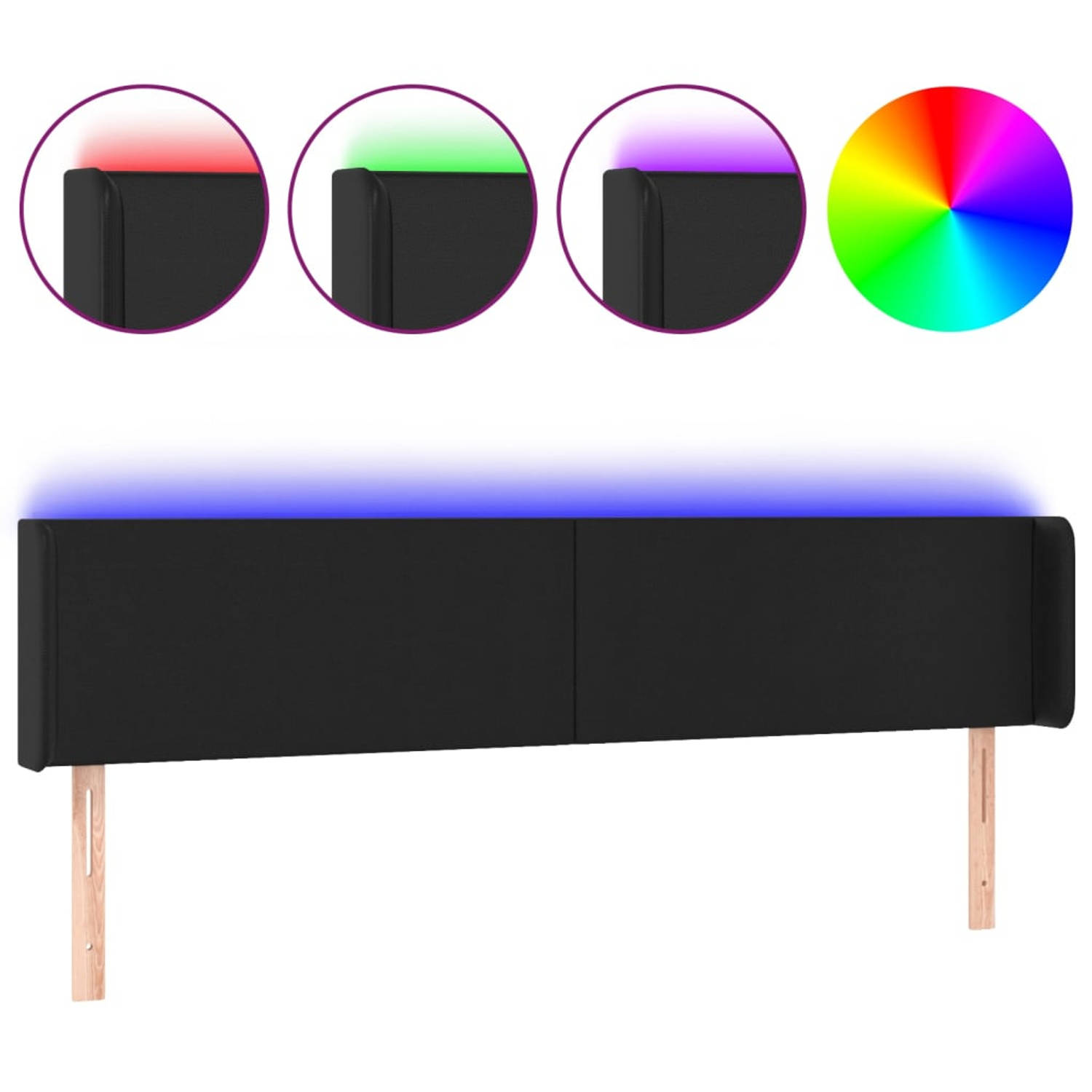 The Living Store LED-hoofdbord - zwart - 183 x 16 x 78/88 cm - verstelbaar - duurzaam kunstleer - kleurrijke LED-verlichting - snijdbare LED-strip - USB-aansluiting