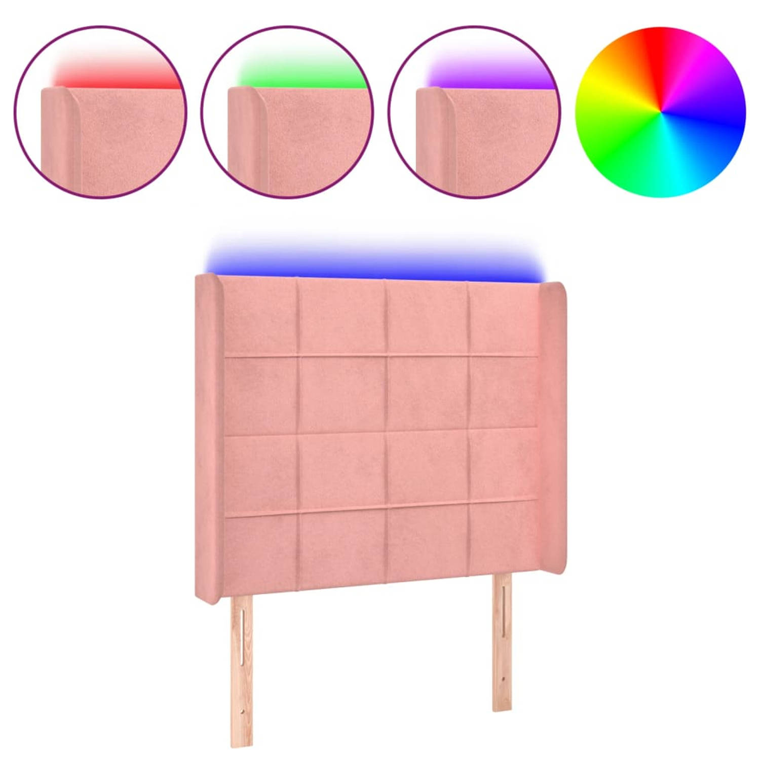 The Living Store Hoofdbord LED-hoofdbord - 93x16x118/128 cm - roze - Fluwelen stof - Verstelbare hoogte - Comfortabele ondersteuning - Snijdbare LED-strip
