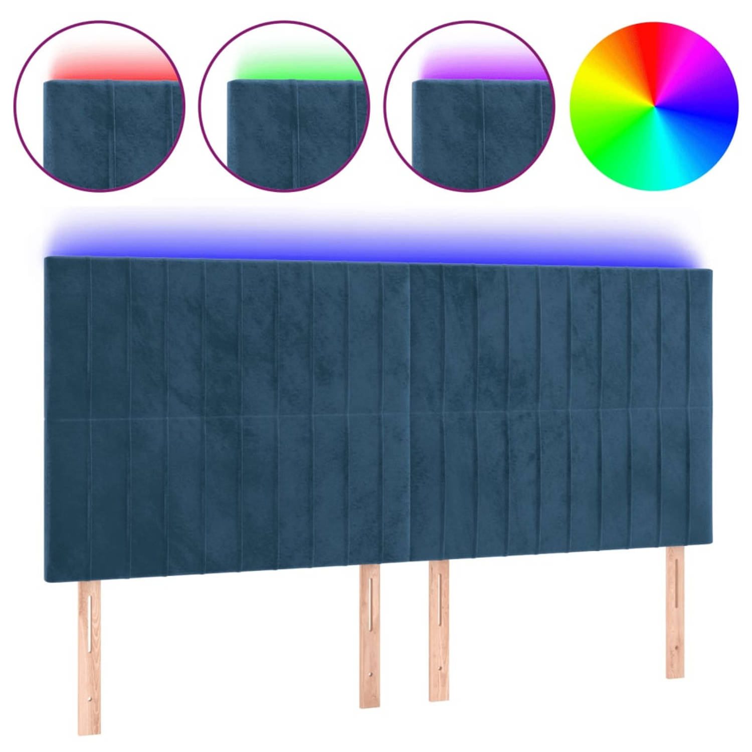 The Living Store Hoofdeinde - Donkerblauw - LED-hoofdbord - 200 x 5 x 118/128 cm - Verstelbaar