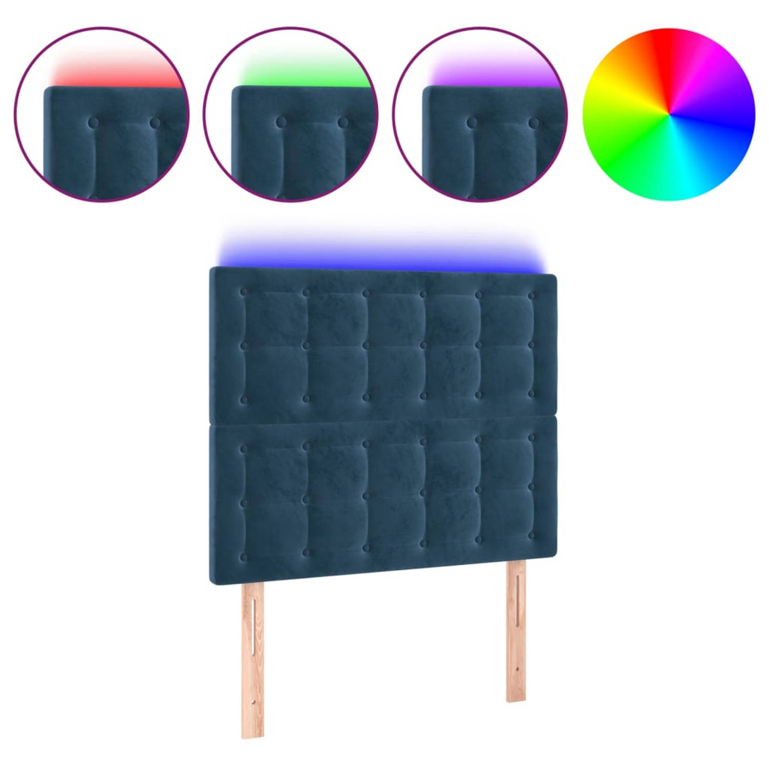 The Living Store Hoofdbord LED 100x5x118/128 cm fluweel donkerblauw - Bedonderdeel