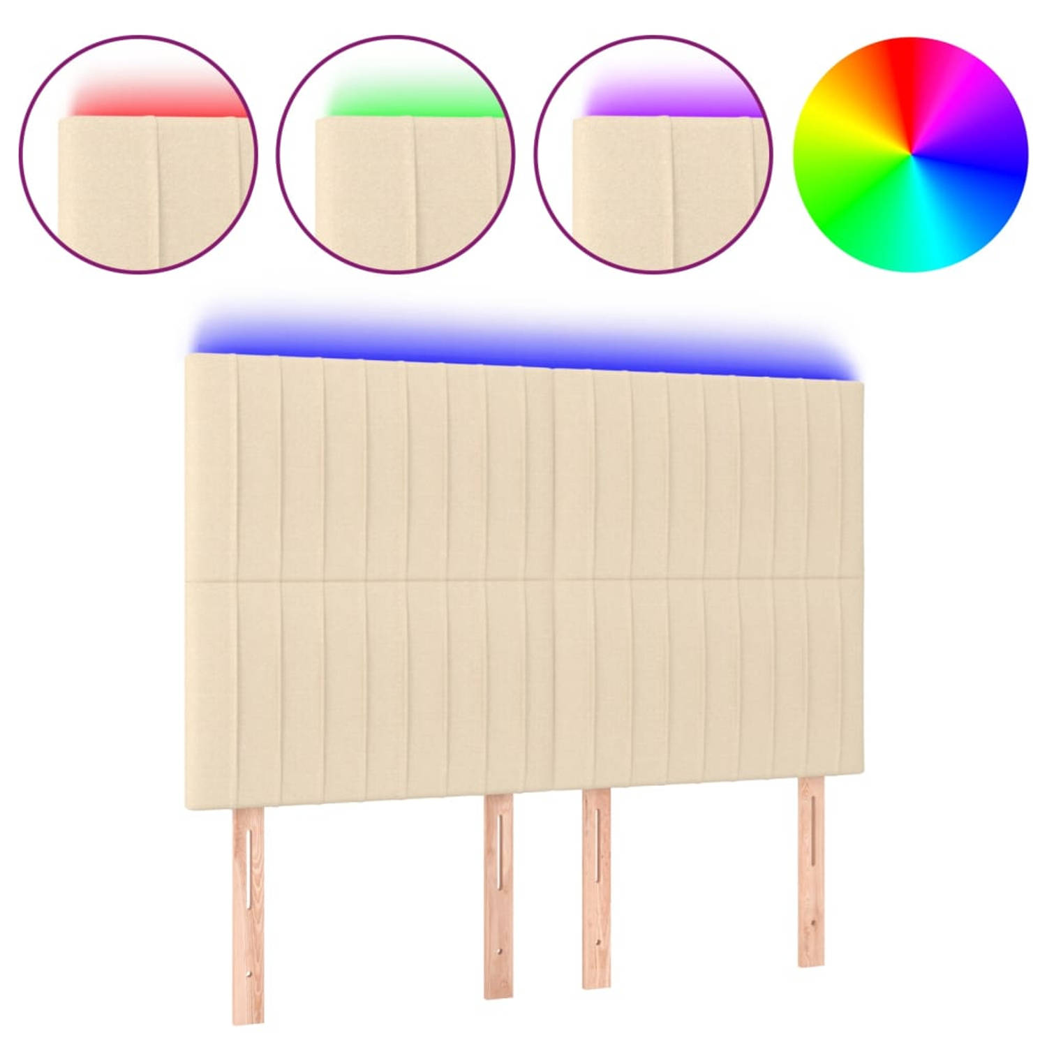 The Living Store Hoofdeind LED-strips - Crème - 144 x 5 x 118/128 cm - Verstelbare hoogte - Duurzaam materiaal - Kleurrijke LED-verlichting - Comfortabele ondersteuning - Snijdbare