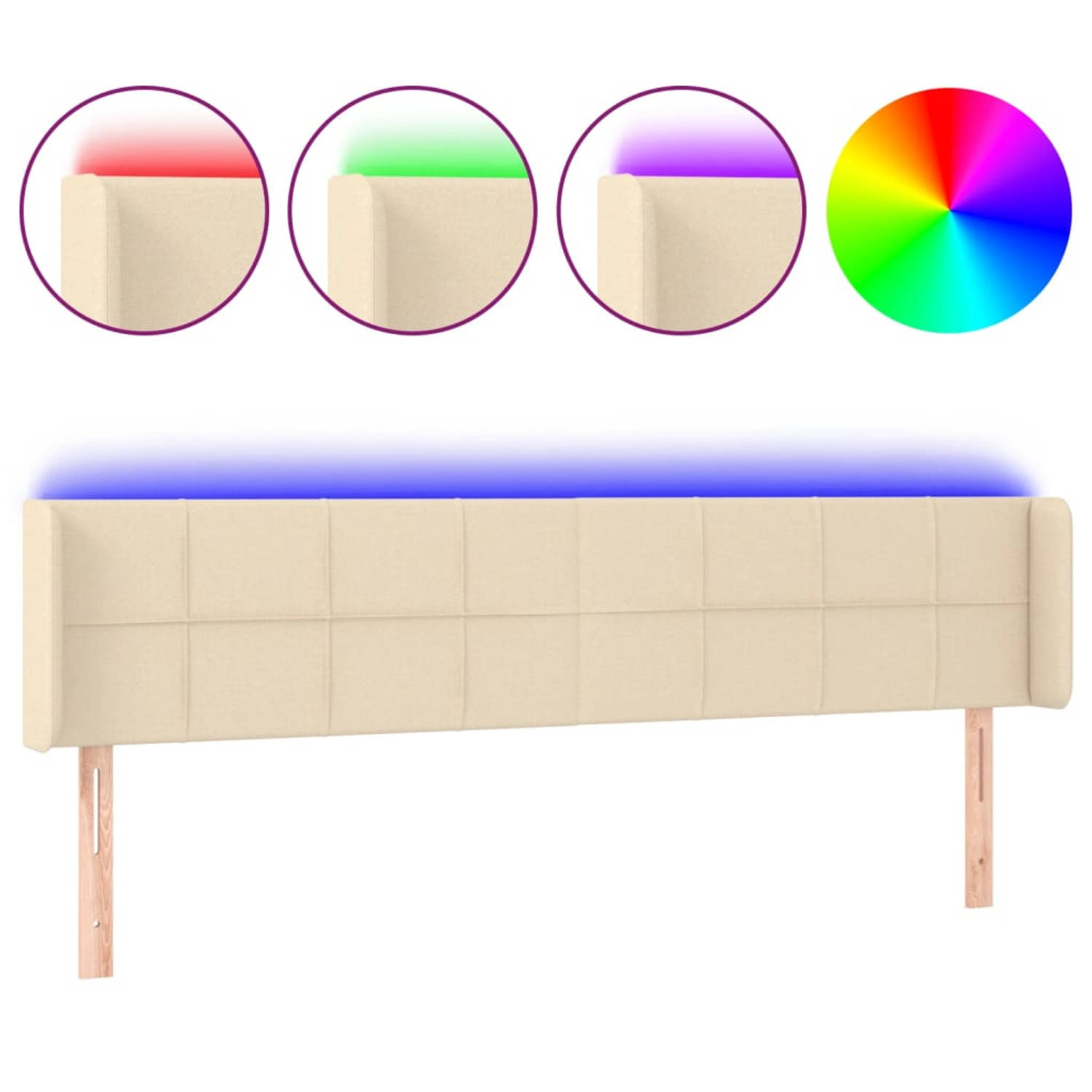 The Living Store Hoofdbord - Klassiek LED - Bedaccessoires - Afmeting- 163 x 16 x 78/88 cm - Kleur- Crème